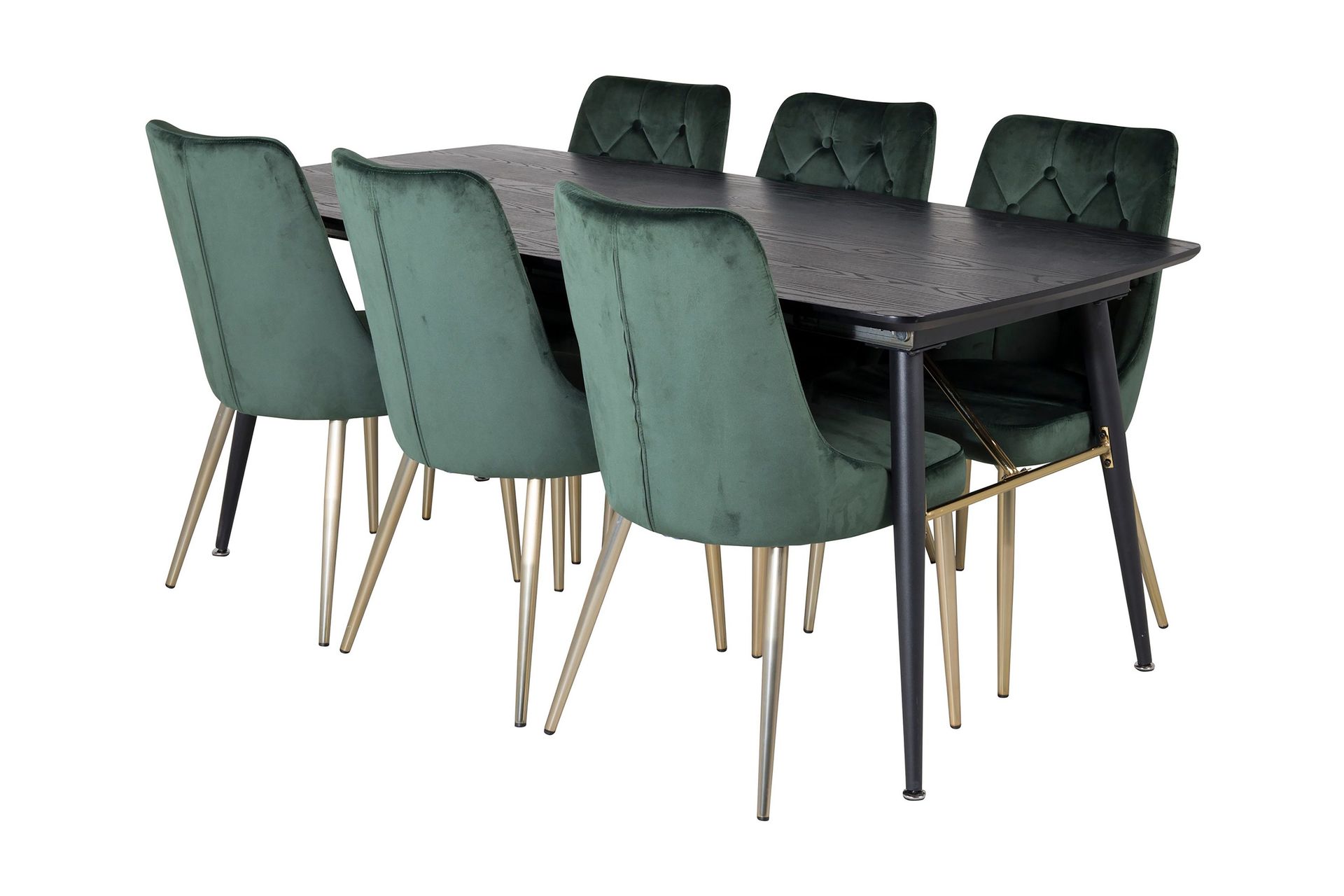 Irunea F&ouml;rl&auml;ngningsbar Matgrupp 180cm inkl 6 Valerie Lyx Sto - Svart/M&ouml;rkgr&ouml;n/Guld