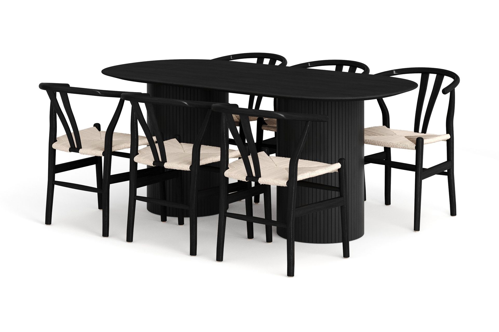Kopparbo Matgrupp oval 180 cm Svart med 6 Dastoori Matstolar - Svart