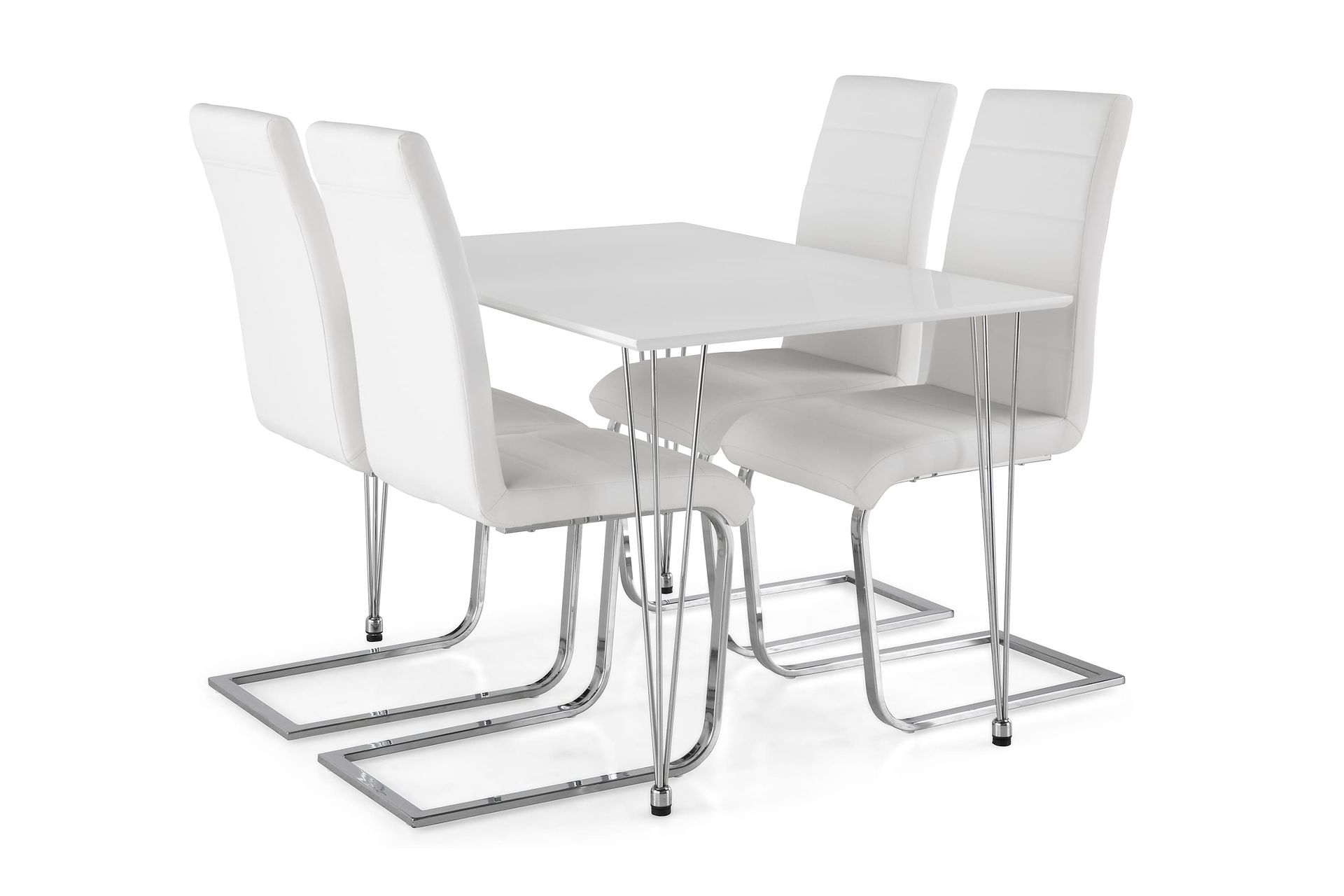 Kronblom Matgrupp 120 cm med 4 Cibus Stol - Vit/Krom/Vit PU