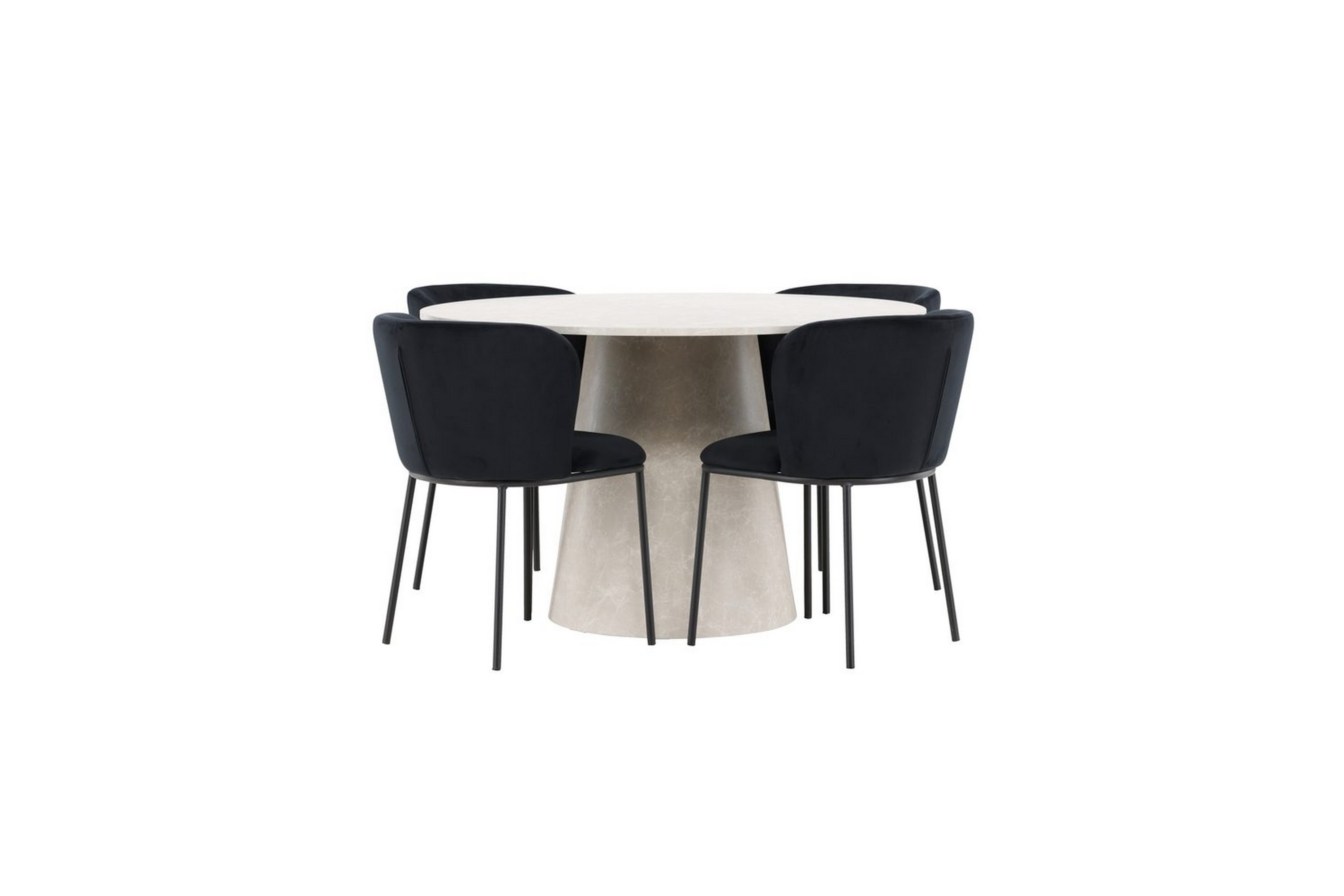 matgrupp lanzo runt 120 cm beige med 4st edina stolar svart - svart