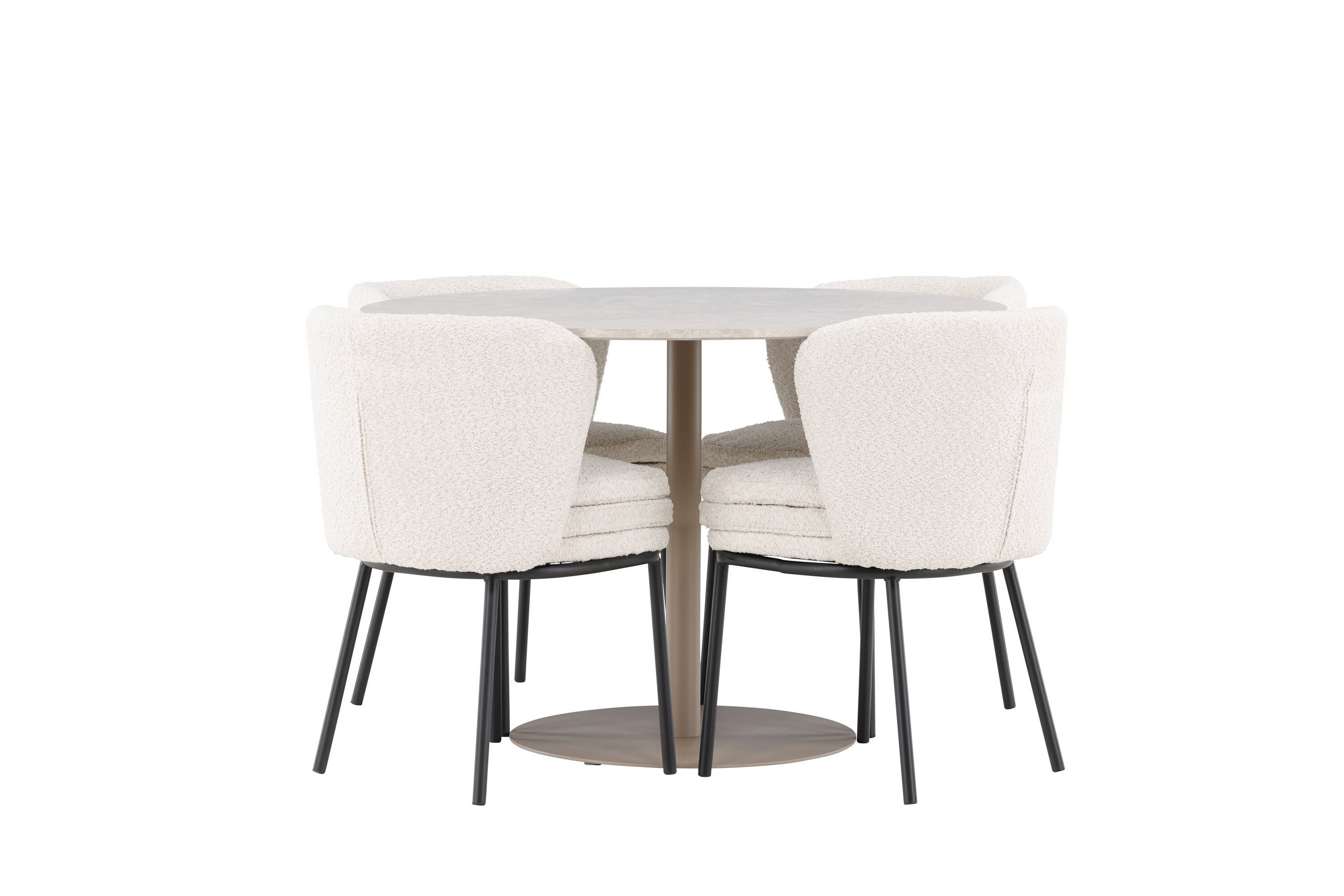 Matgrupp Lycke 110 cm Rund med 4 Agnes stolar Beige/Vit