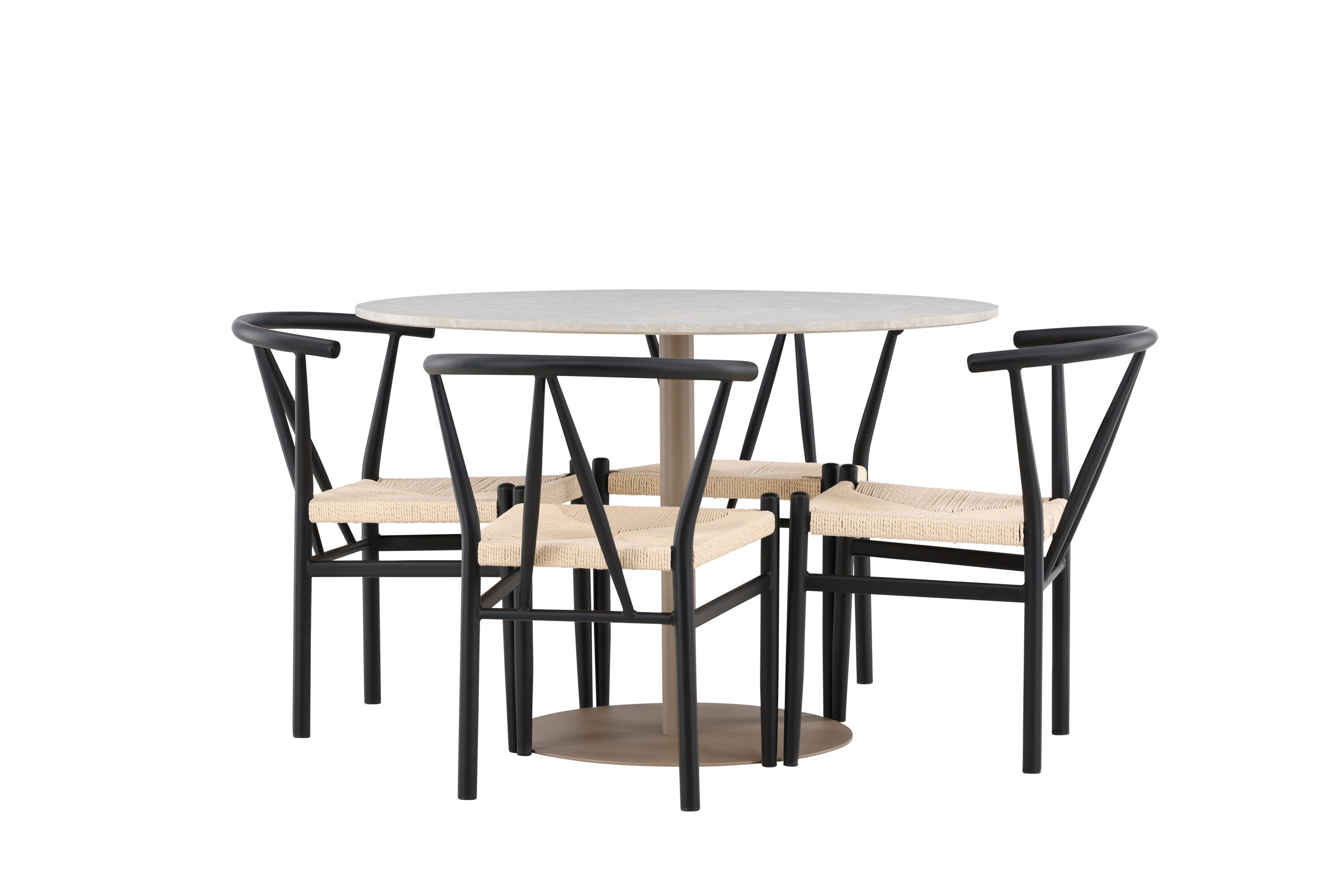 Matgrupp Lycke 110 cm Rund med 4 Alfons stolar Beige/Svart