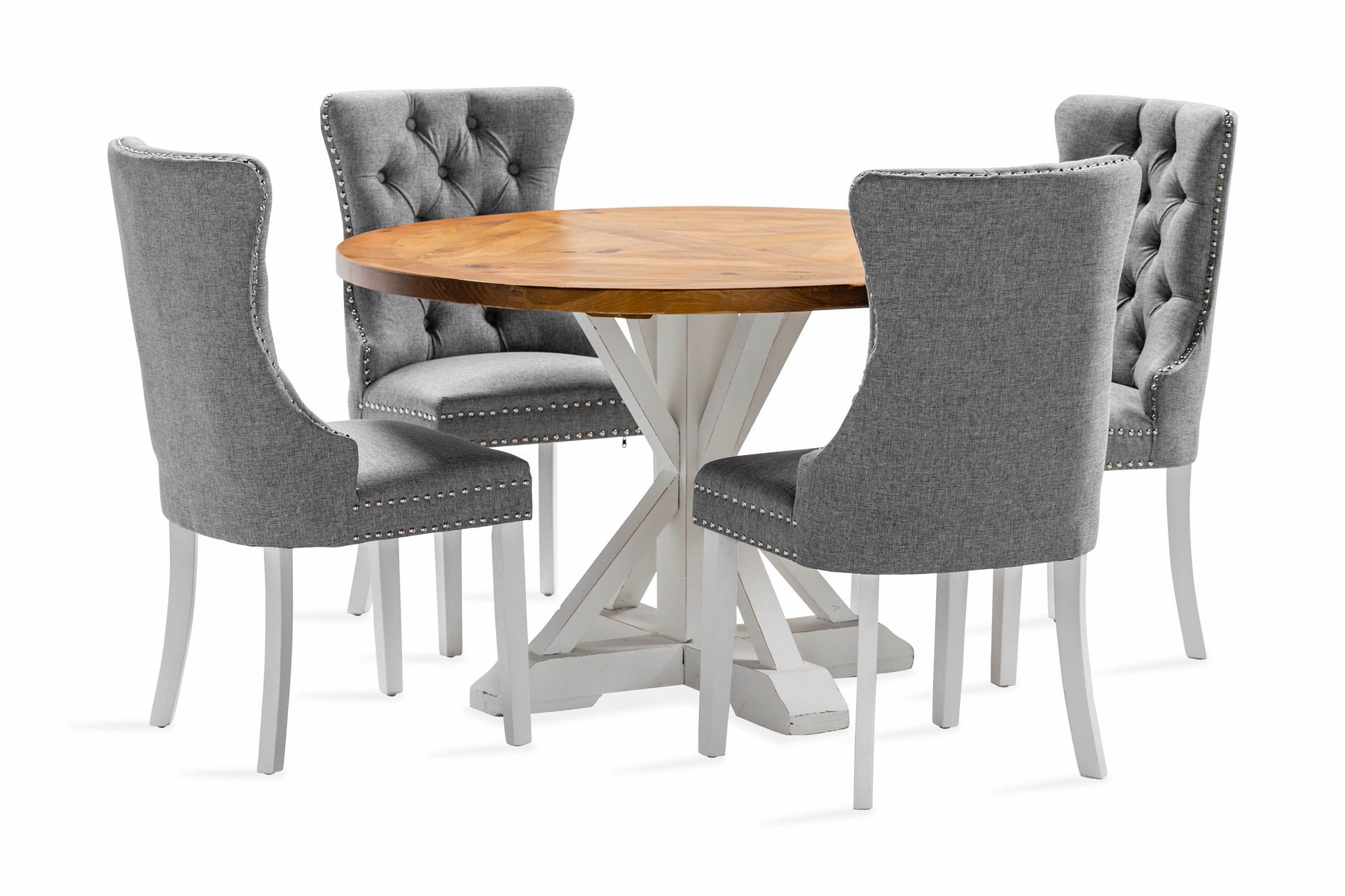 Lyon Matgrupp 120 cm Rund inkl 4 Bergviken Stolar - Brun/Vit