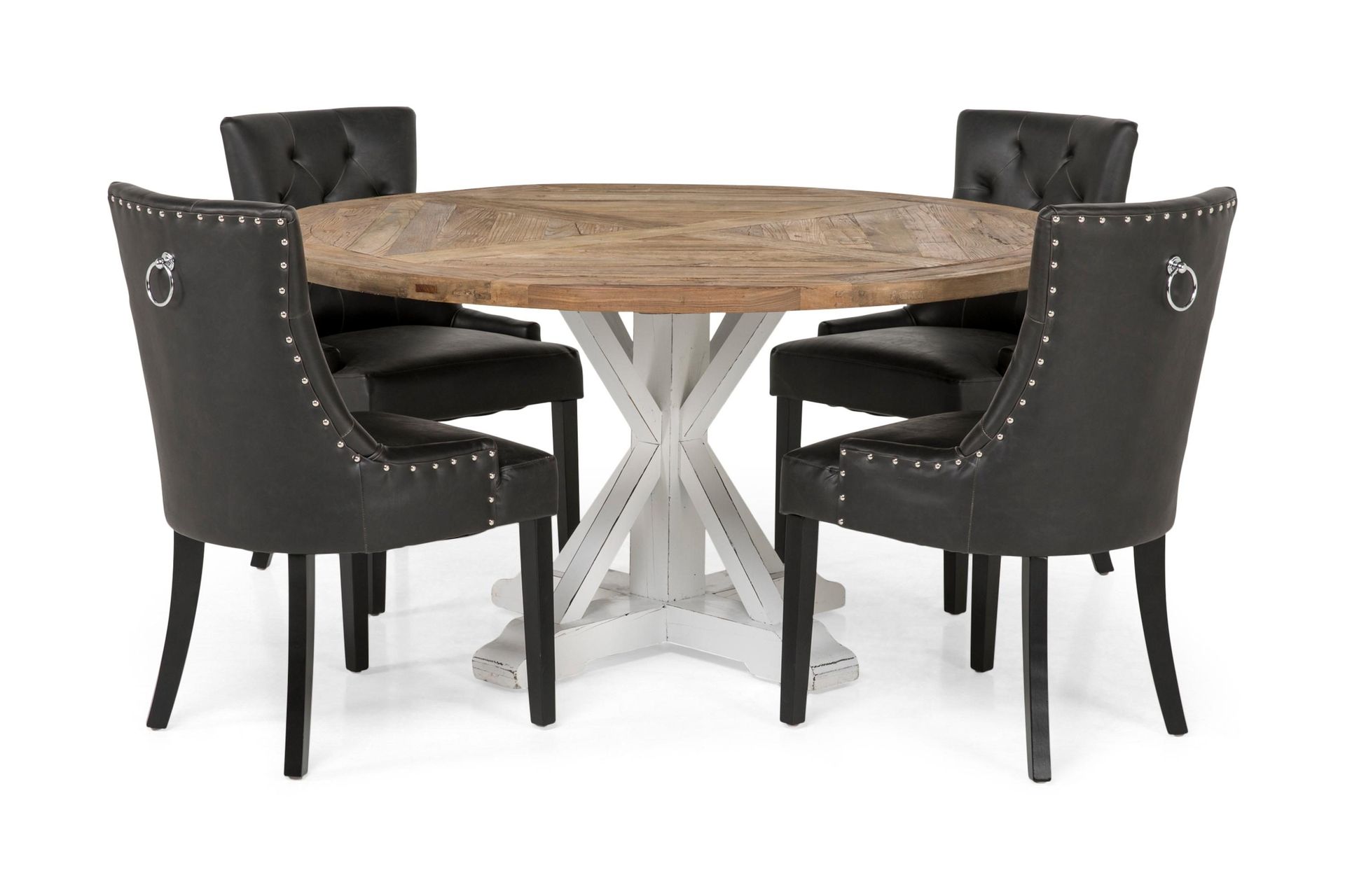 lyon matgrupp 150 cm rund med 4 tuva fåtölj - vintage alm/vit/svart pu