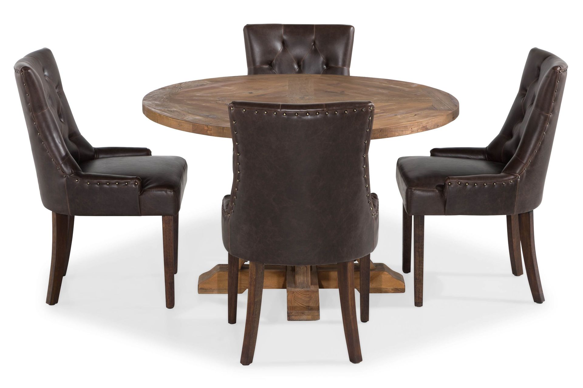 lyon matgrupp rund med 4 st tuva fåtölj konstläder - trä/mörkbrun