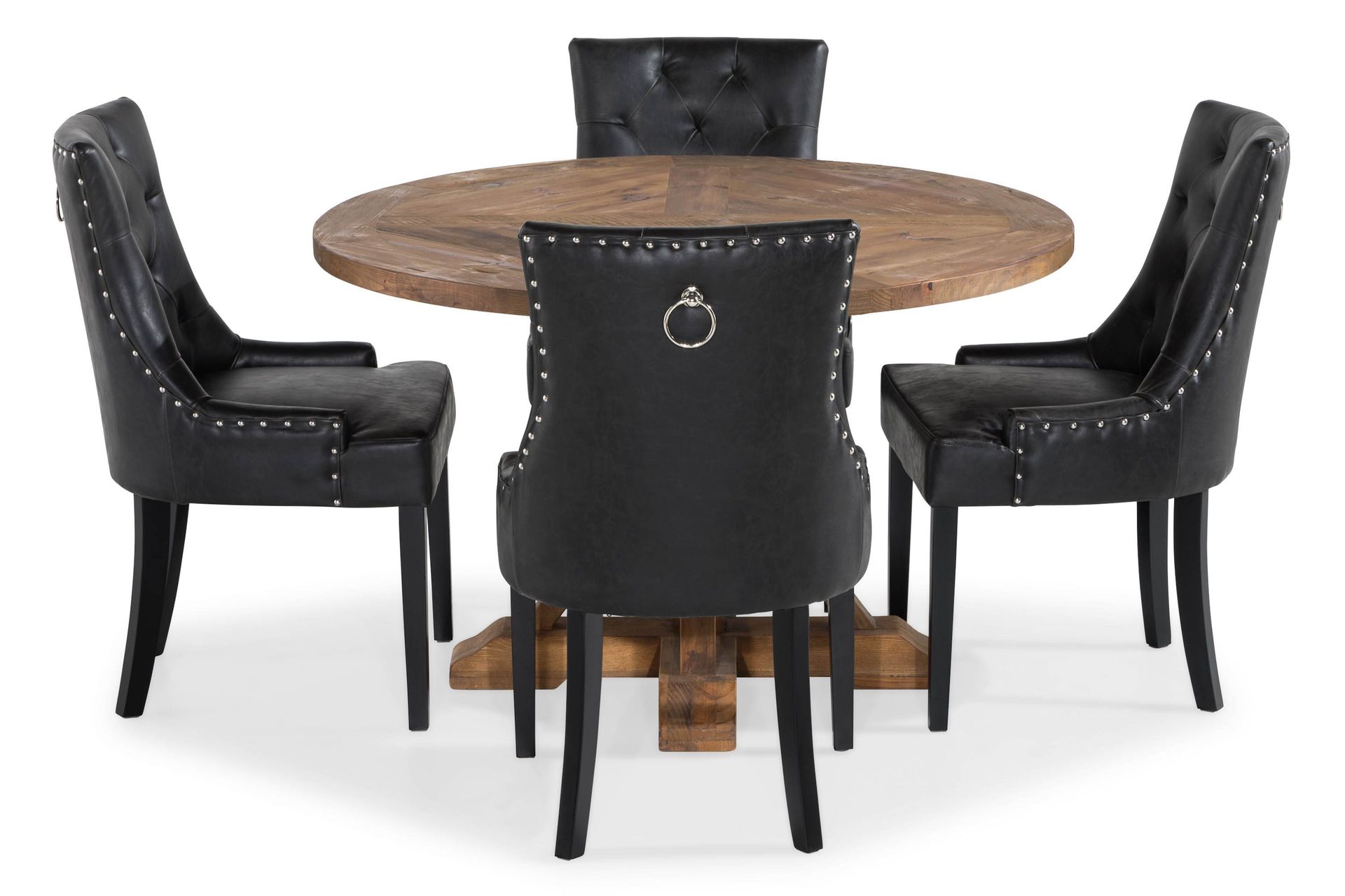 lyon matgrupp rund med 4 st tuva fåtölj konstläder - trä/svart pu