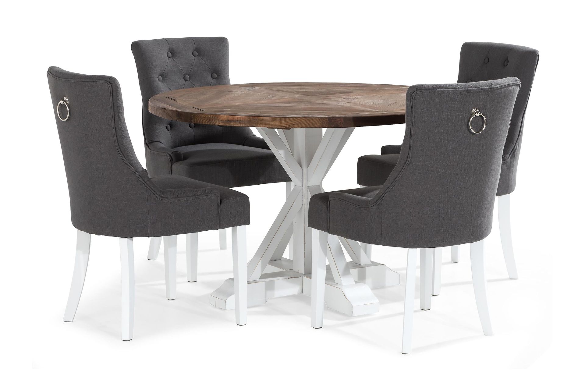 lyon matgrupp rund med 4 st viktoria fåtölj - trä/vit/grå