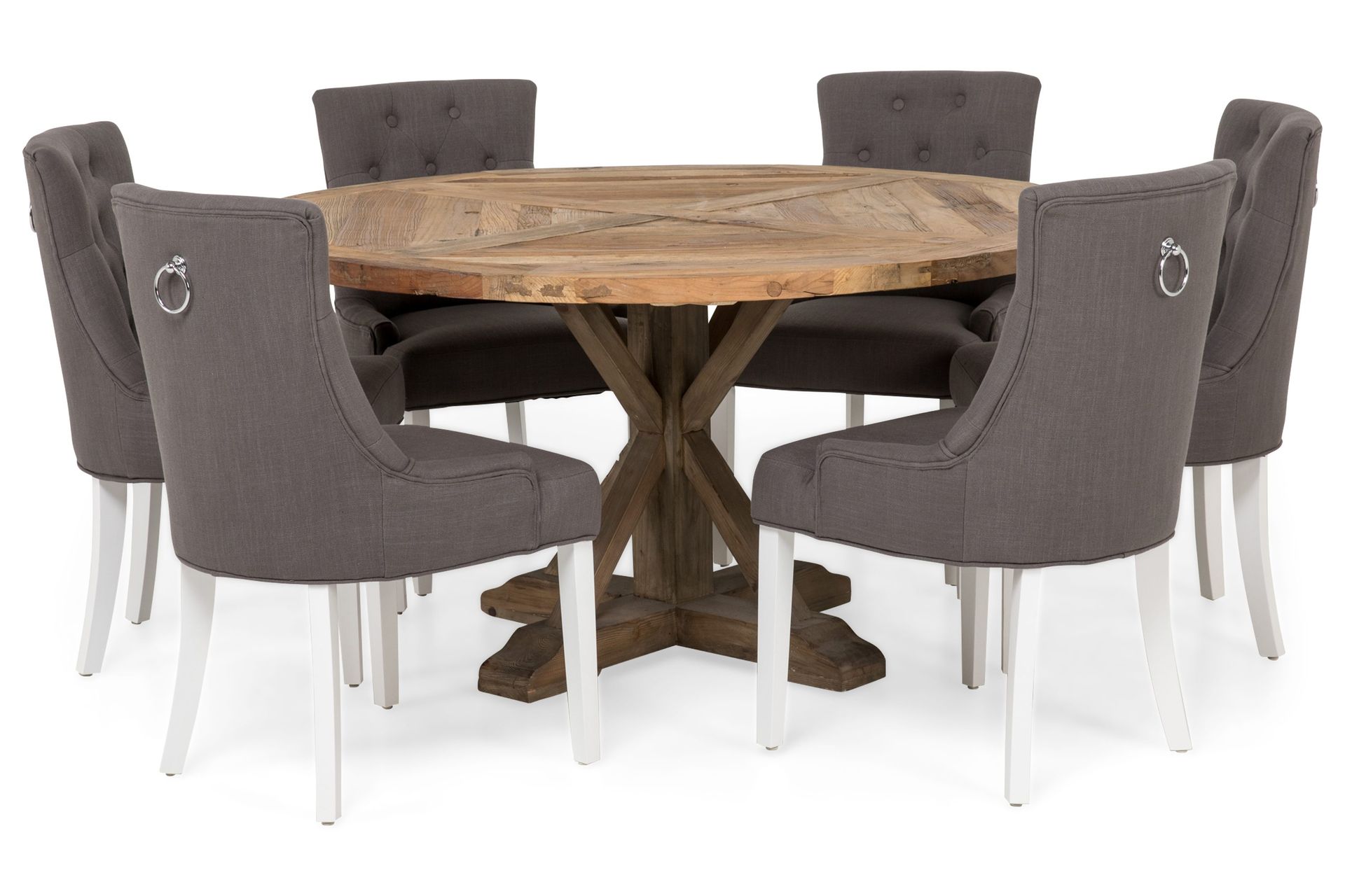 Lyon Matgrupp &Oslash;150 cm Rund med 6 st Viktoria Stolar - Vintage Alm/Gr&aring;/Vit