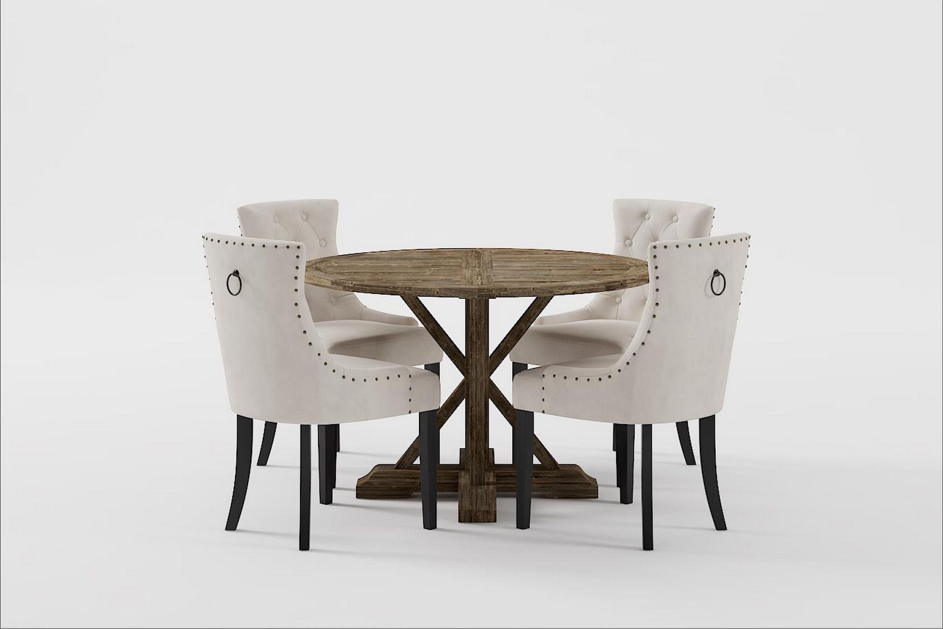 Lyon Premium Matgrupp 120-160 cm + 4 Viktoria Stolar - Vit/Brun