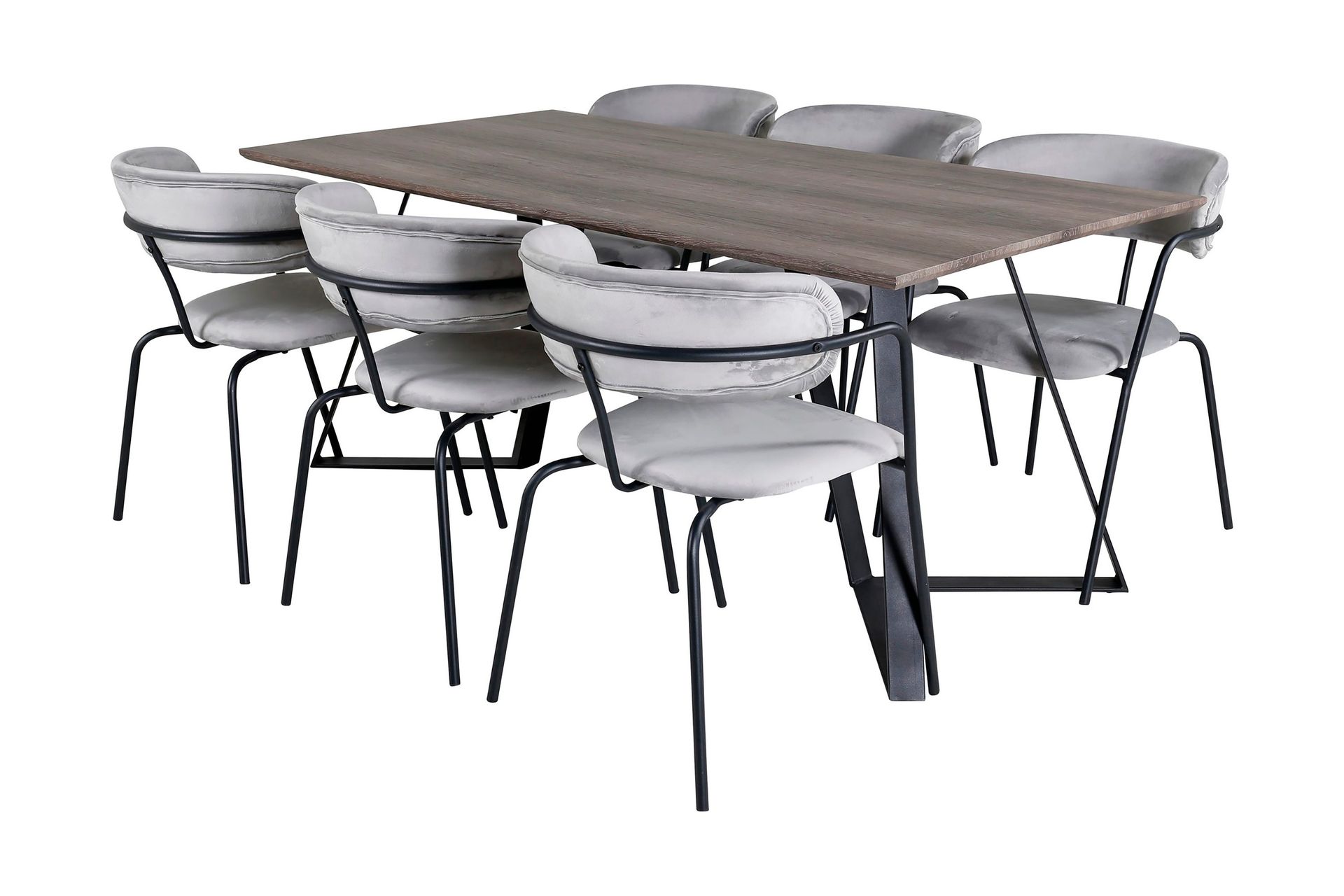 malvina matgrupp 180 cm inkl 6 arcarazo fåtöljer - grå/svart