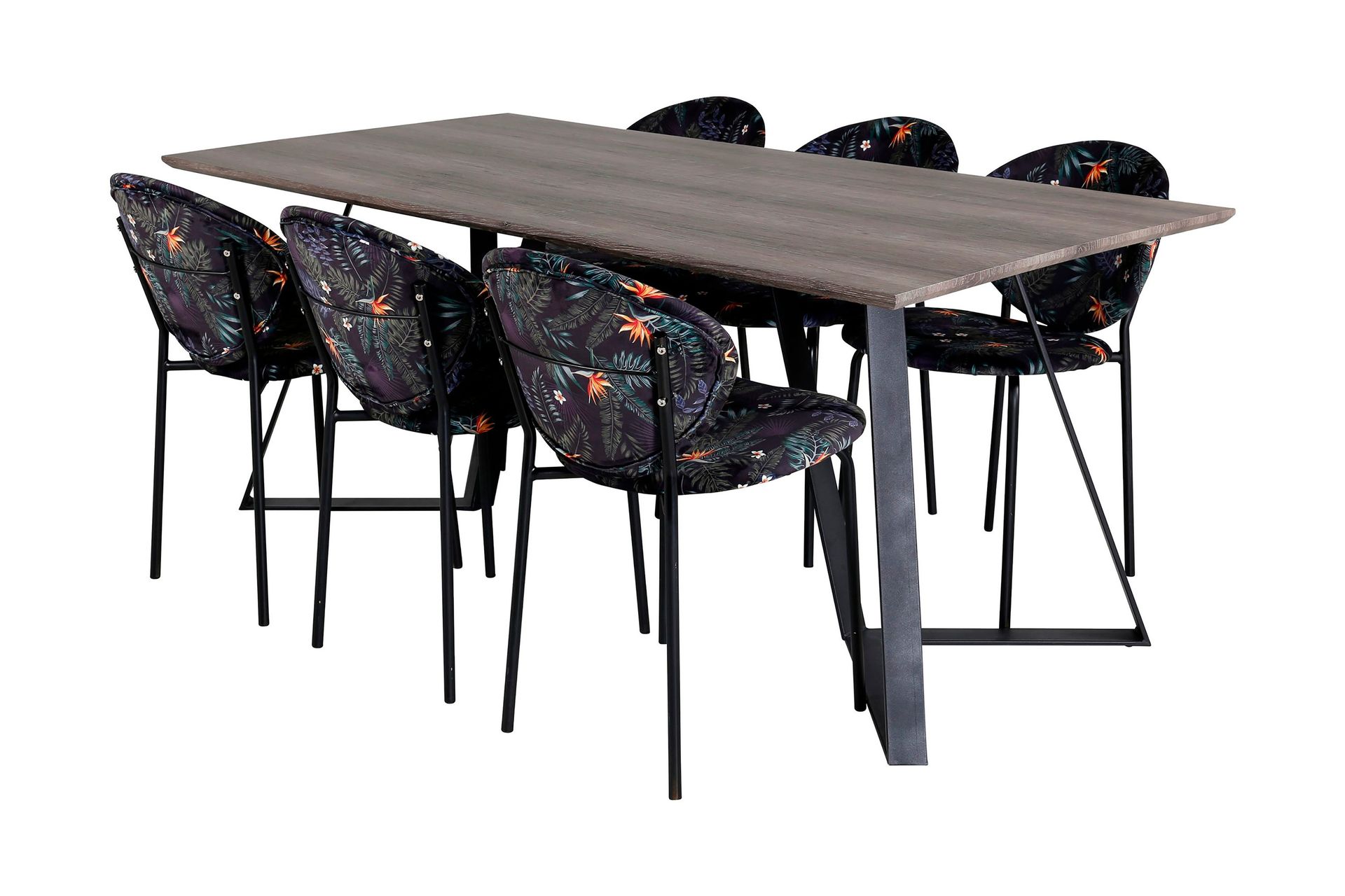 malvina matgrupp 180 cm inkl 6 moncoll stolar - grå/svart/blå