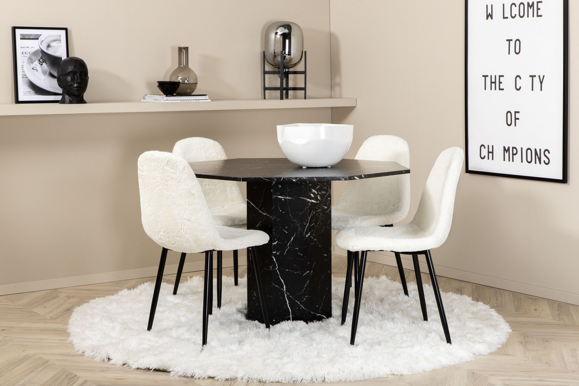 marbs matgrupp 110 cm rund inkl 4 pontus stolar - svart/vit