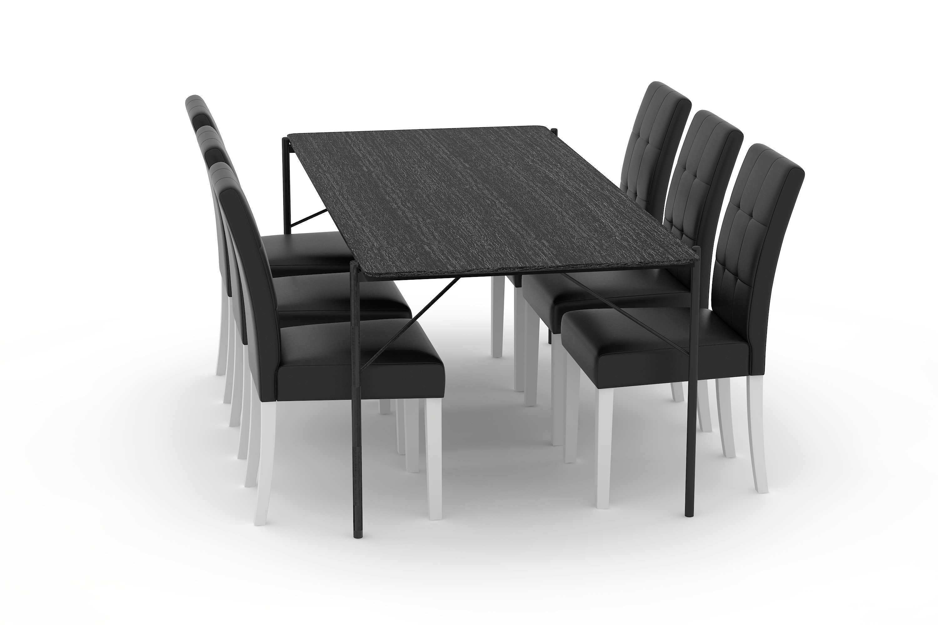 Matbord Leeling 200 cm med 6st Matstol Leo Konstläder Svart