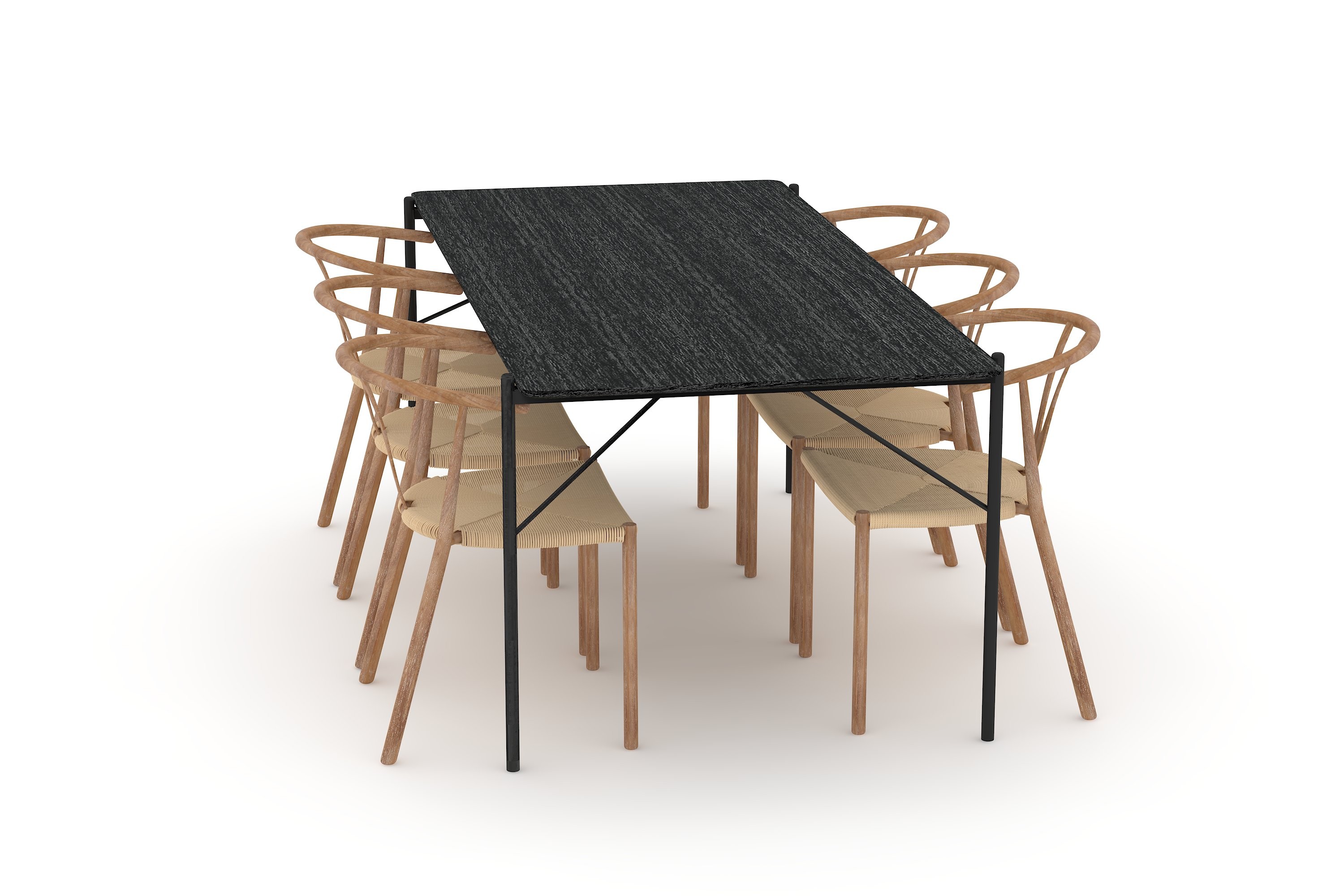 Matbord Leeling 200 cm med 6st Matstol Tarnia Svart
