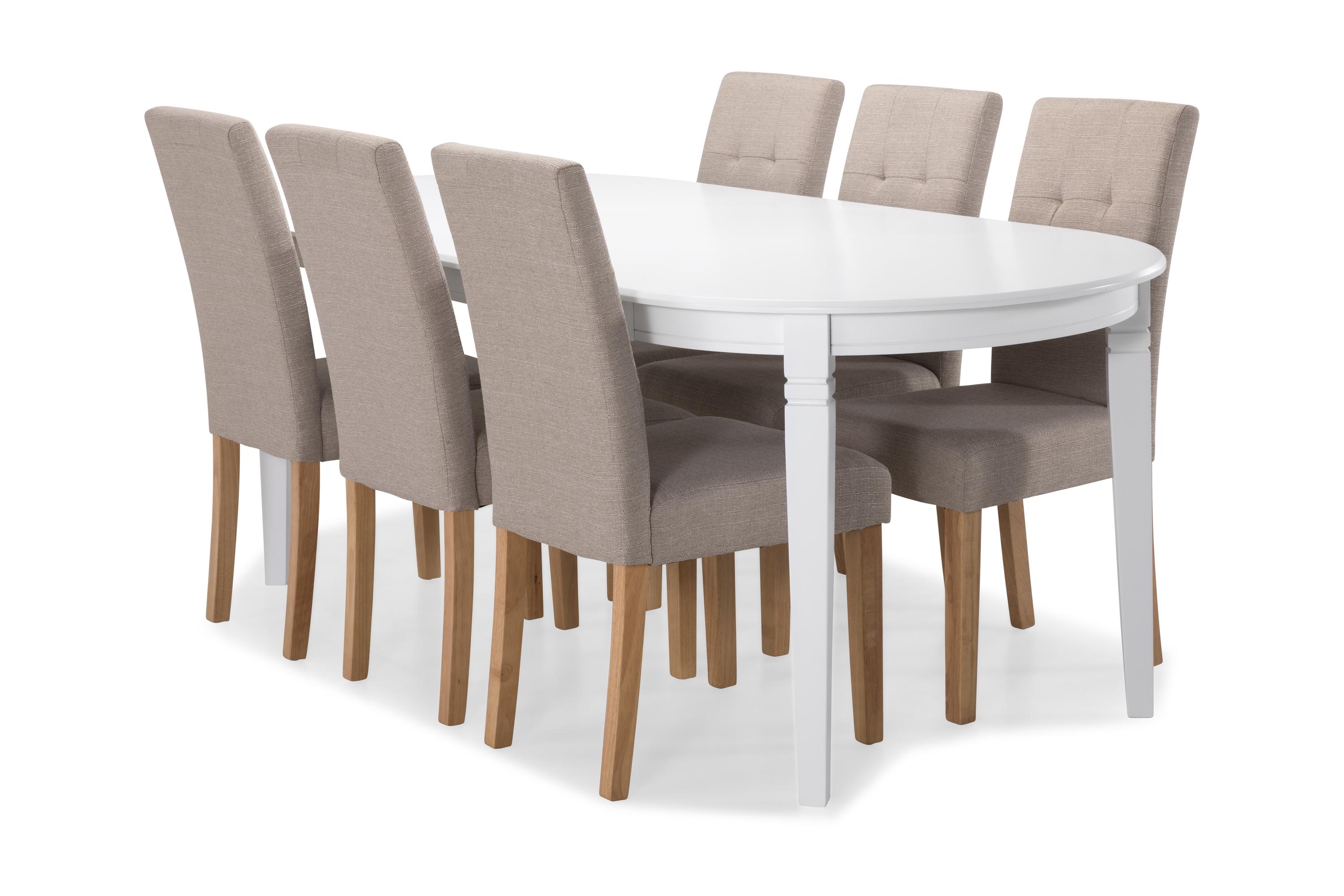 Matbord Lowisa med 6 st Leo stolar VitBeigeEk
