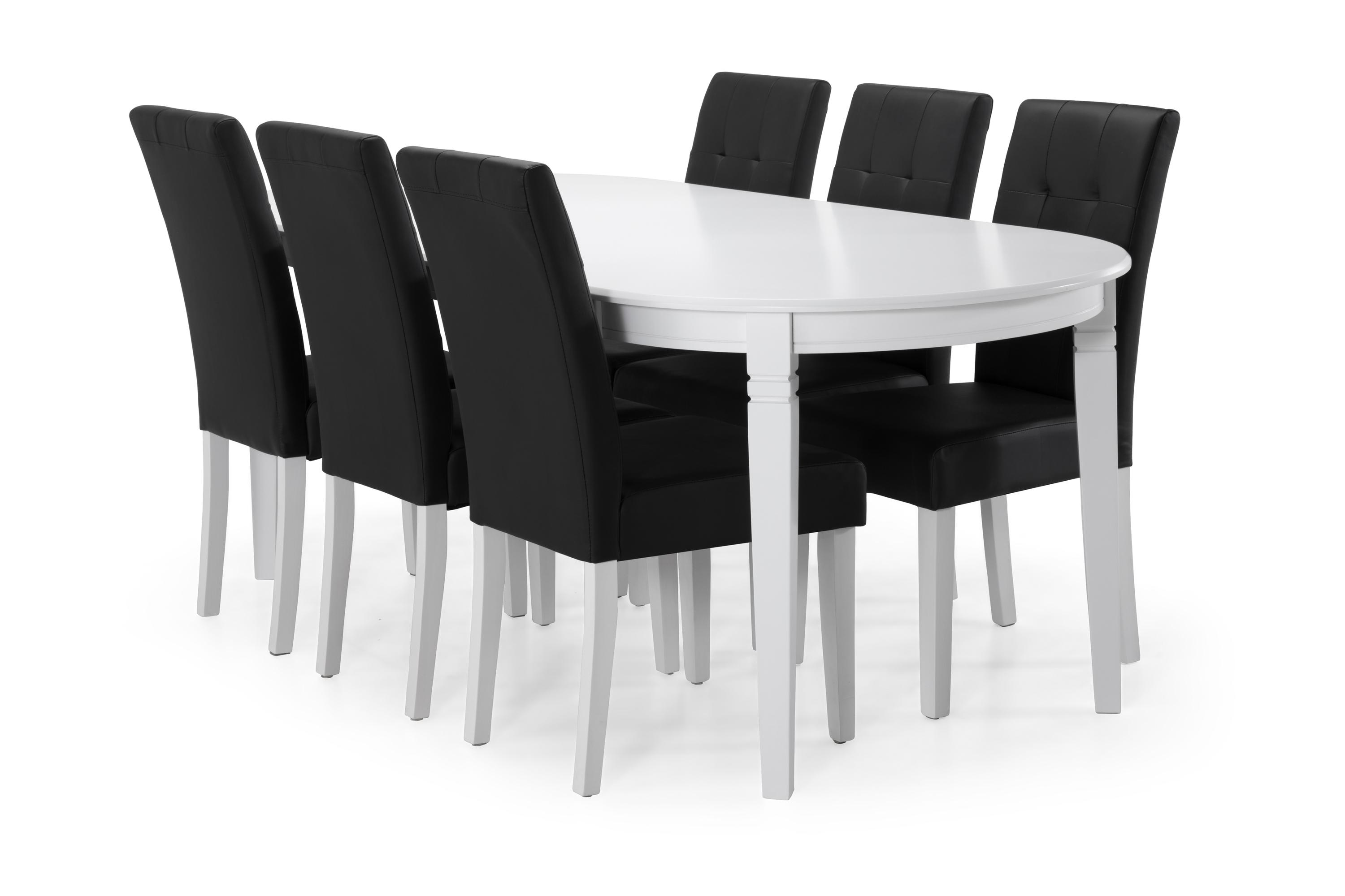 Matbord Lowisa med 6 st Leo stolar VitSvart PU