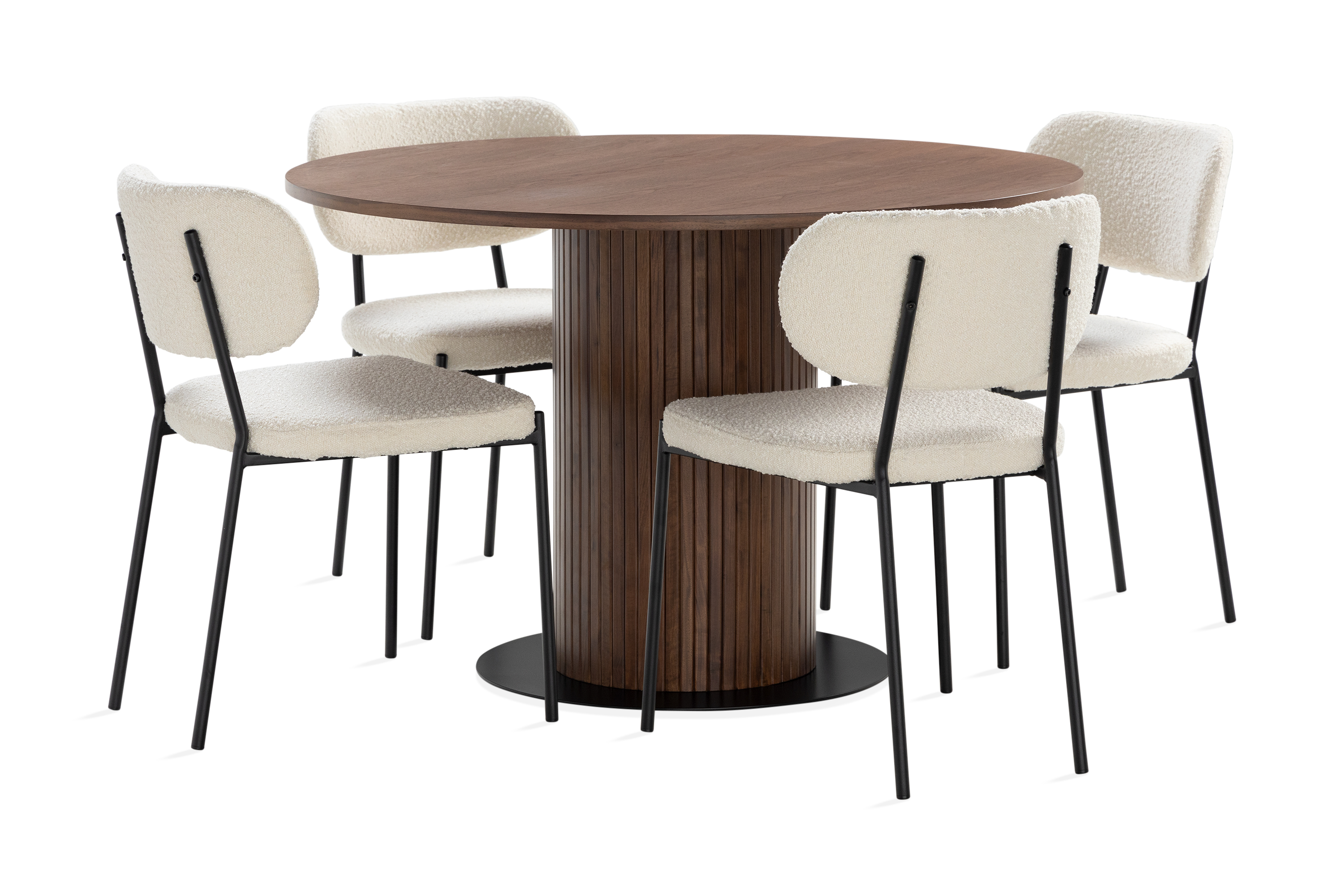 Matbord Neandir 120 cm Massiv Runt med 4st Matstol Heathrow Brun