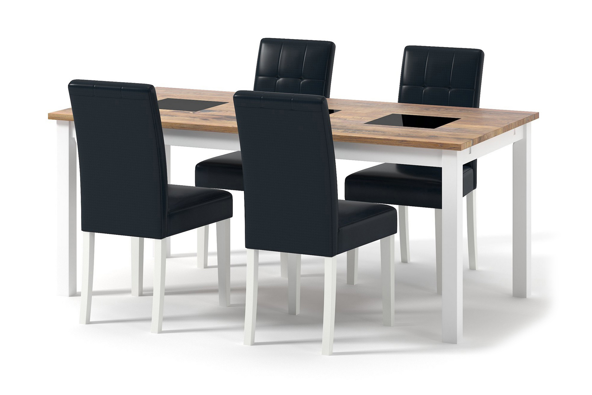 Matbord Octavia Förlängningsbart 90 cm med 4st Matstol Leo Natur/Vit/Svart