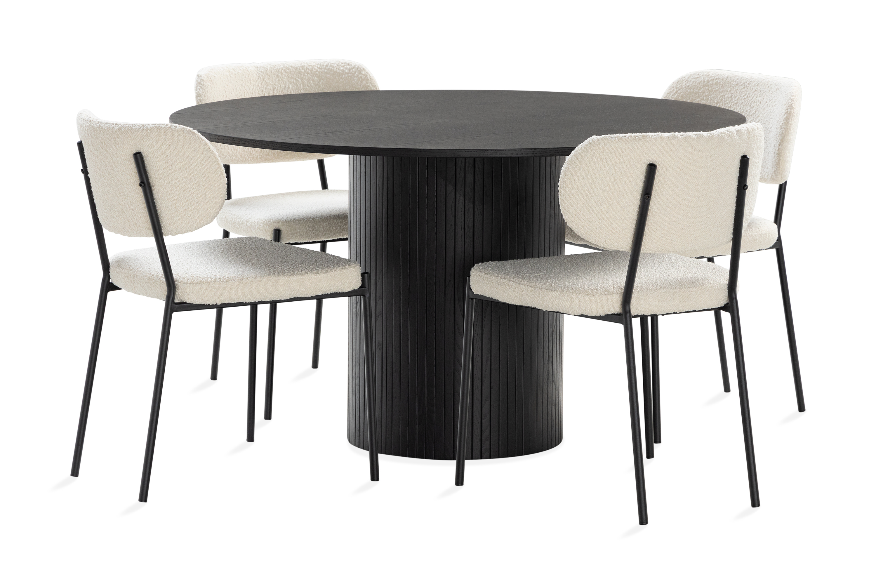 Matbord Runt Kopparbo 130 cm med 4st Matstol Heathrow Svart
