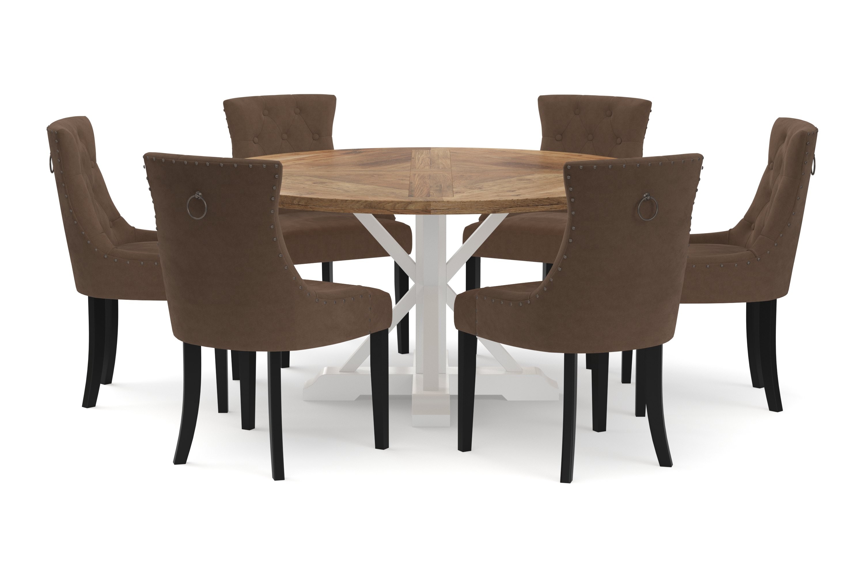Matbord Yorkshire 150 cm Runt med 6st Köksstol Ophelia Natur/Vit