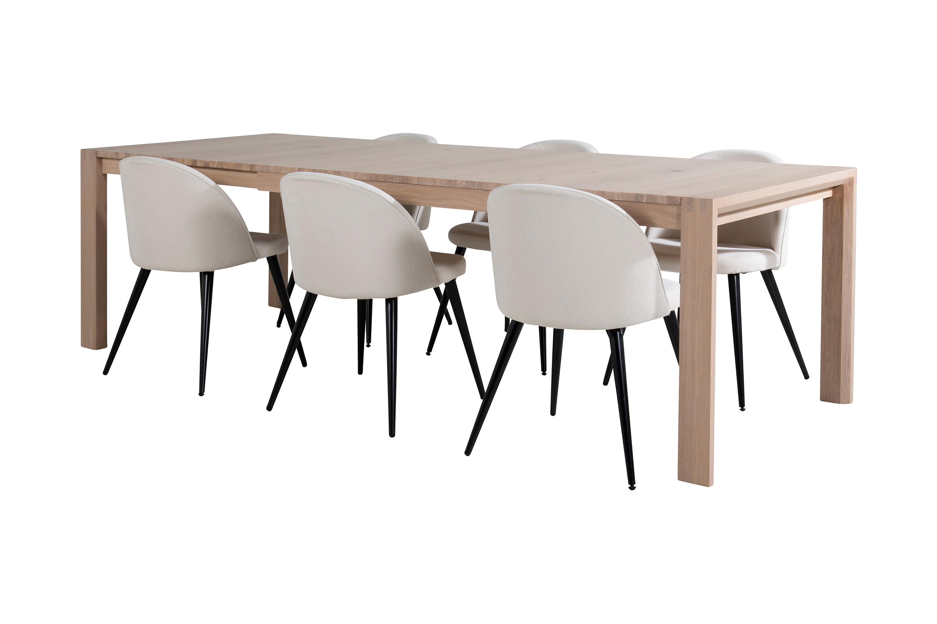 Matgrupp Algarmejo Förlängningsbar 170cm inkl 6 Chantor Stol Vit/Svart/Beige/Manchester