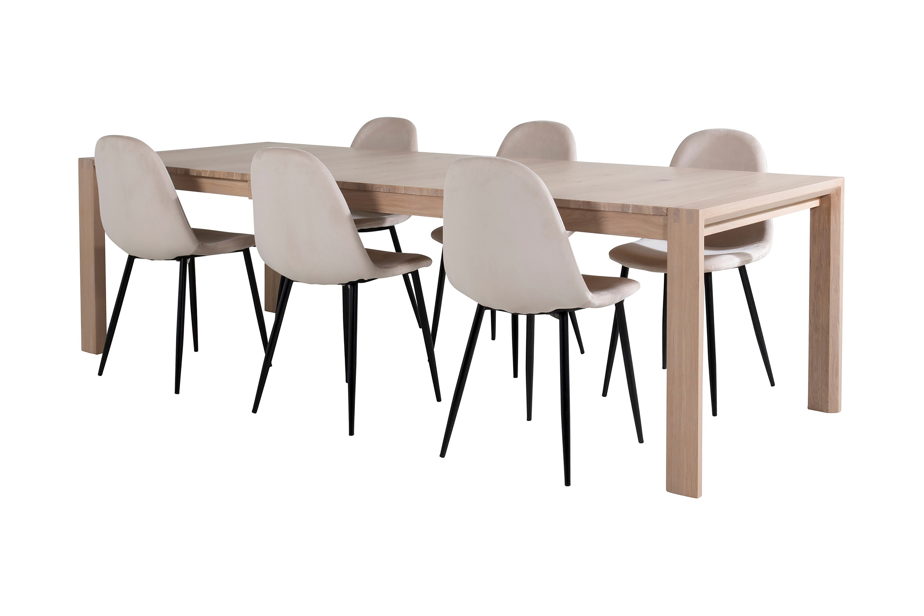 Matgrupp Algarmejo Förlängningsbar 170cm inkl 6 Tommy Stol Vit/Svart/Beige