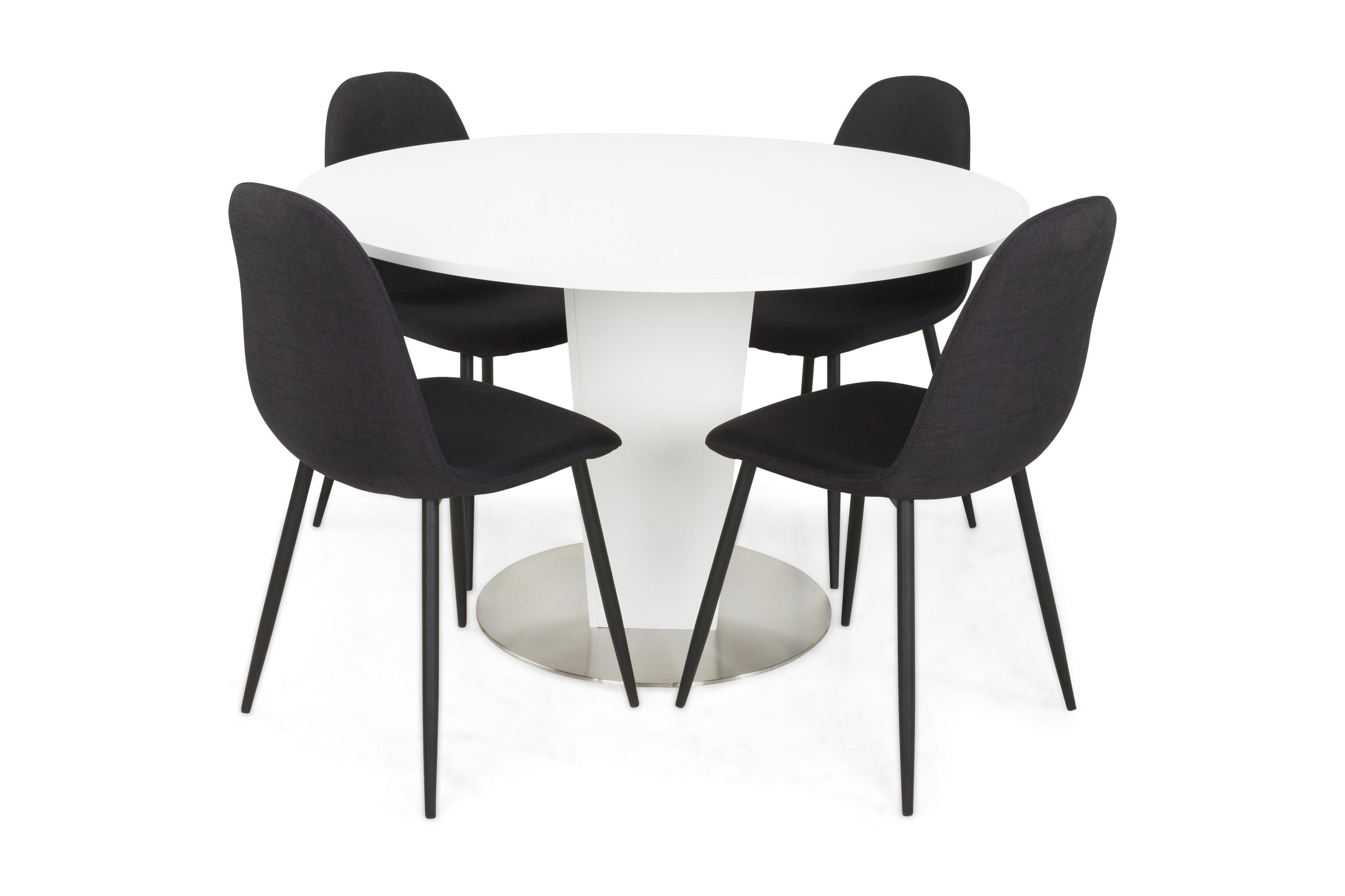 Matgrupp Blocco 120 cm Rund med 4 Naira Stol VitSvart
