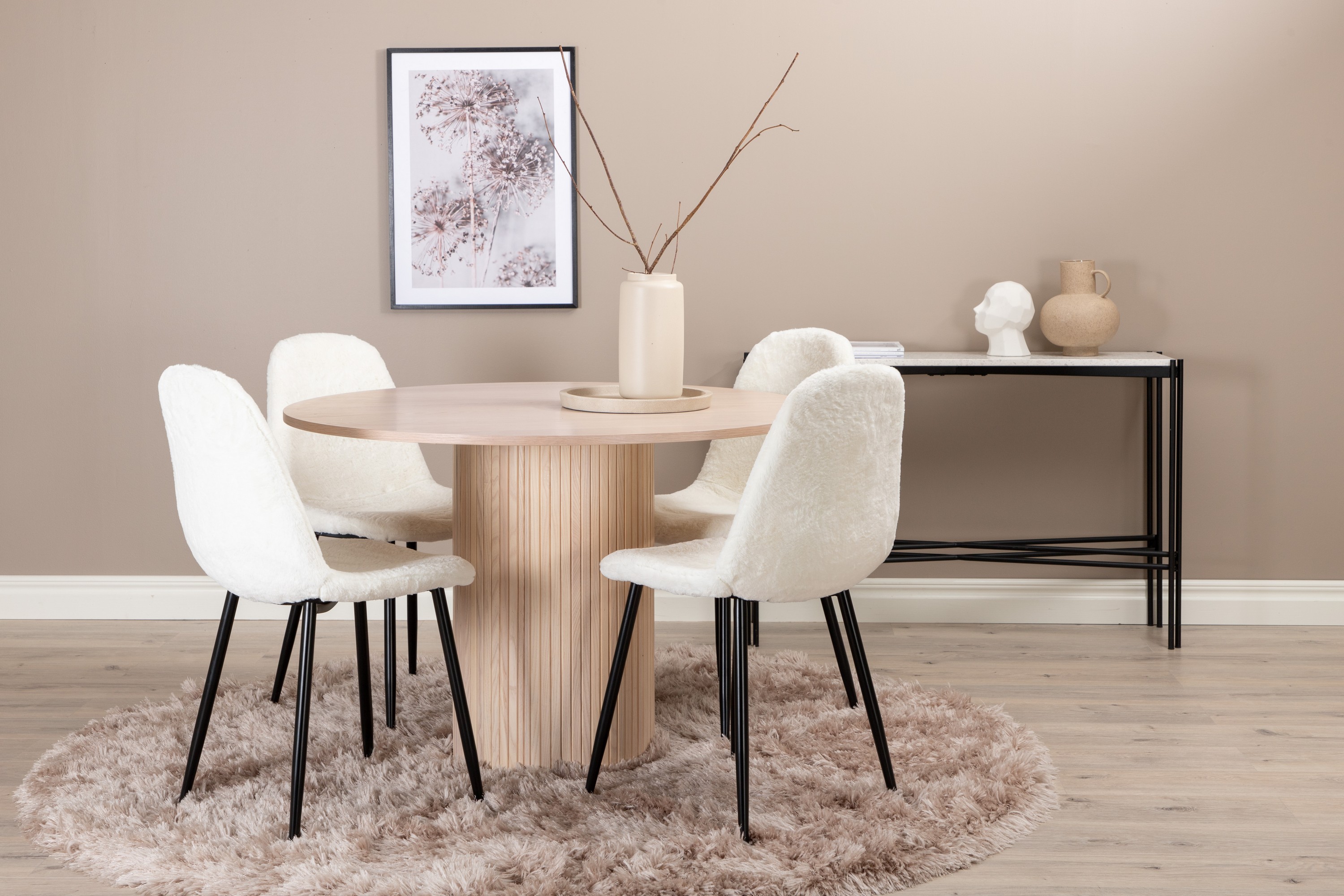 Matgrupp Cinaba 100 cm Rund inkl 4 Tommy Stolar Beige/Vit/Svart