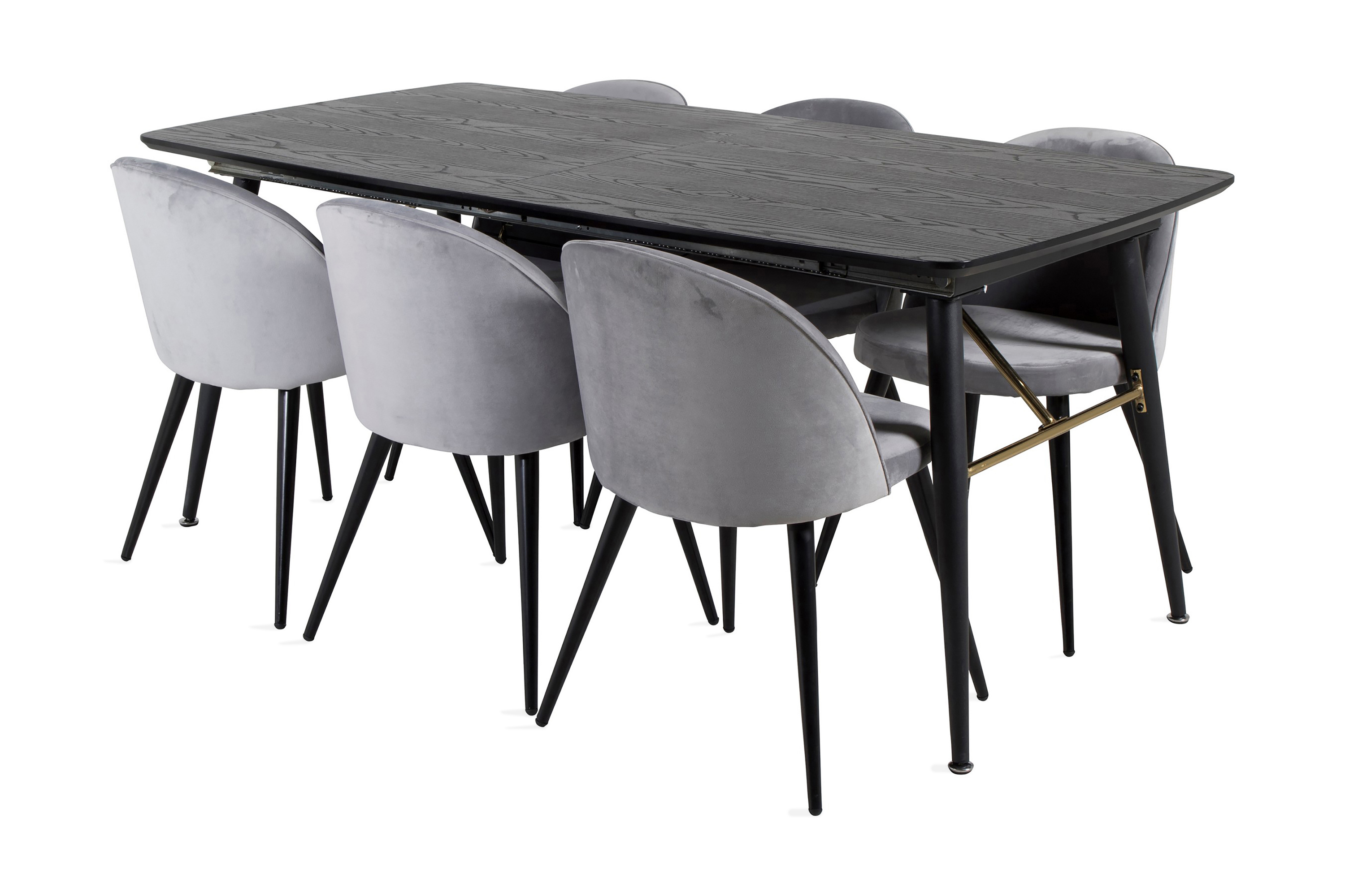 matgrupp deniall förlängningsbar 180 cm inkl 6 luisa stolar - svart/ljusgrå