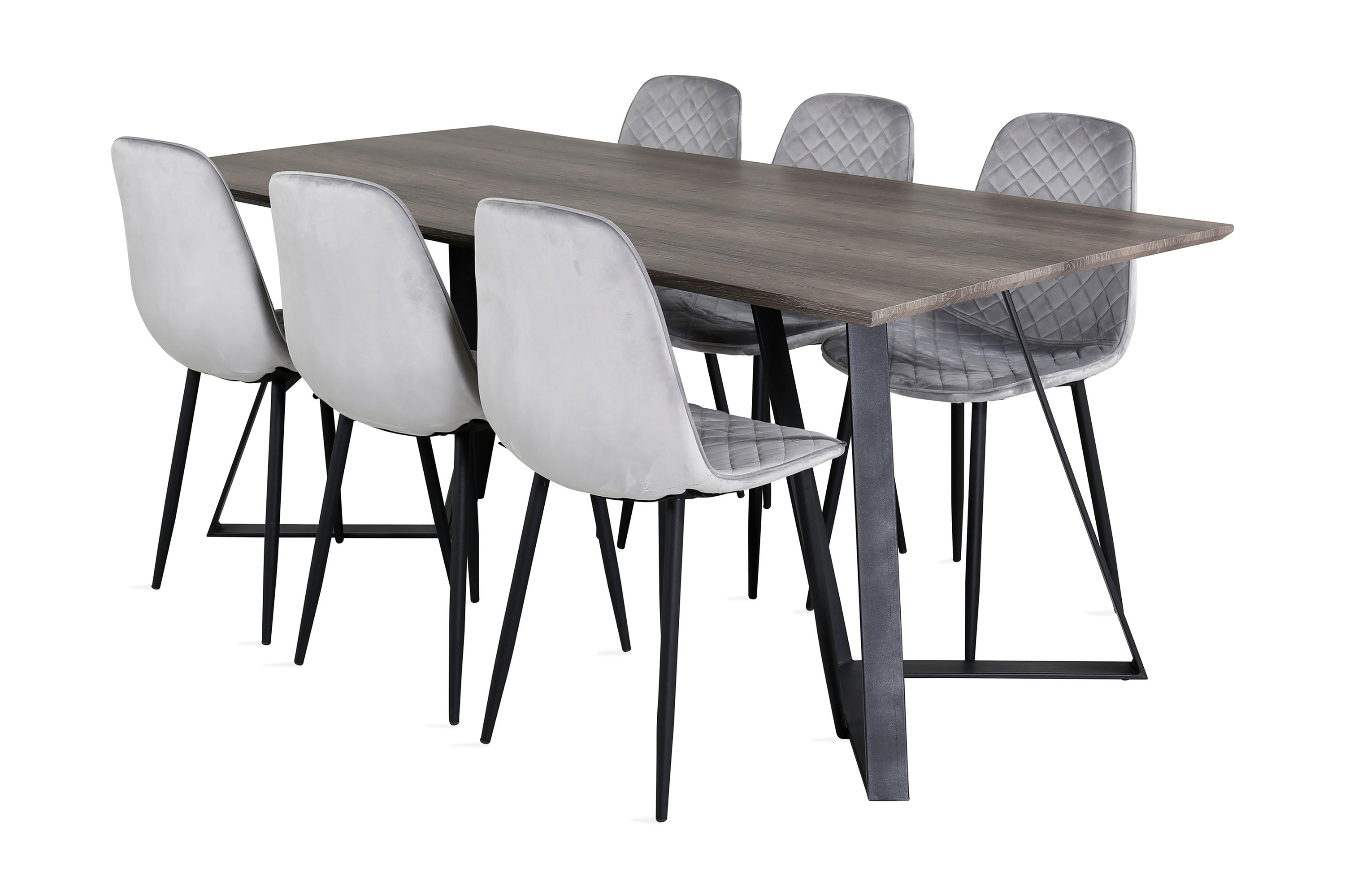 matgrupp granville 180 cm inkl 6 yegua stolar - grå/svart