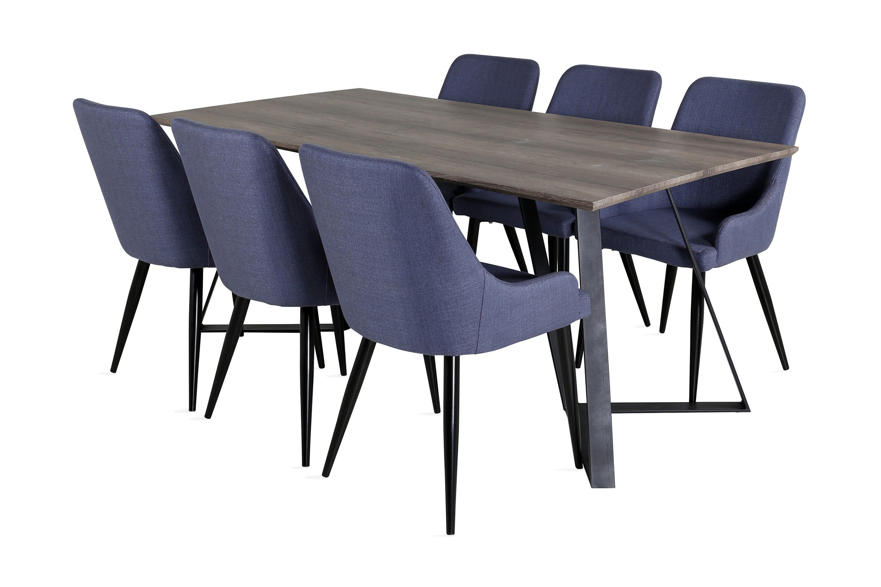 Matgrupp Granville 180 cm inkl 6 Pinilla Stolar GråSvart/Blå