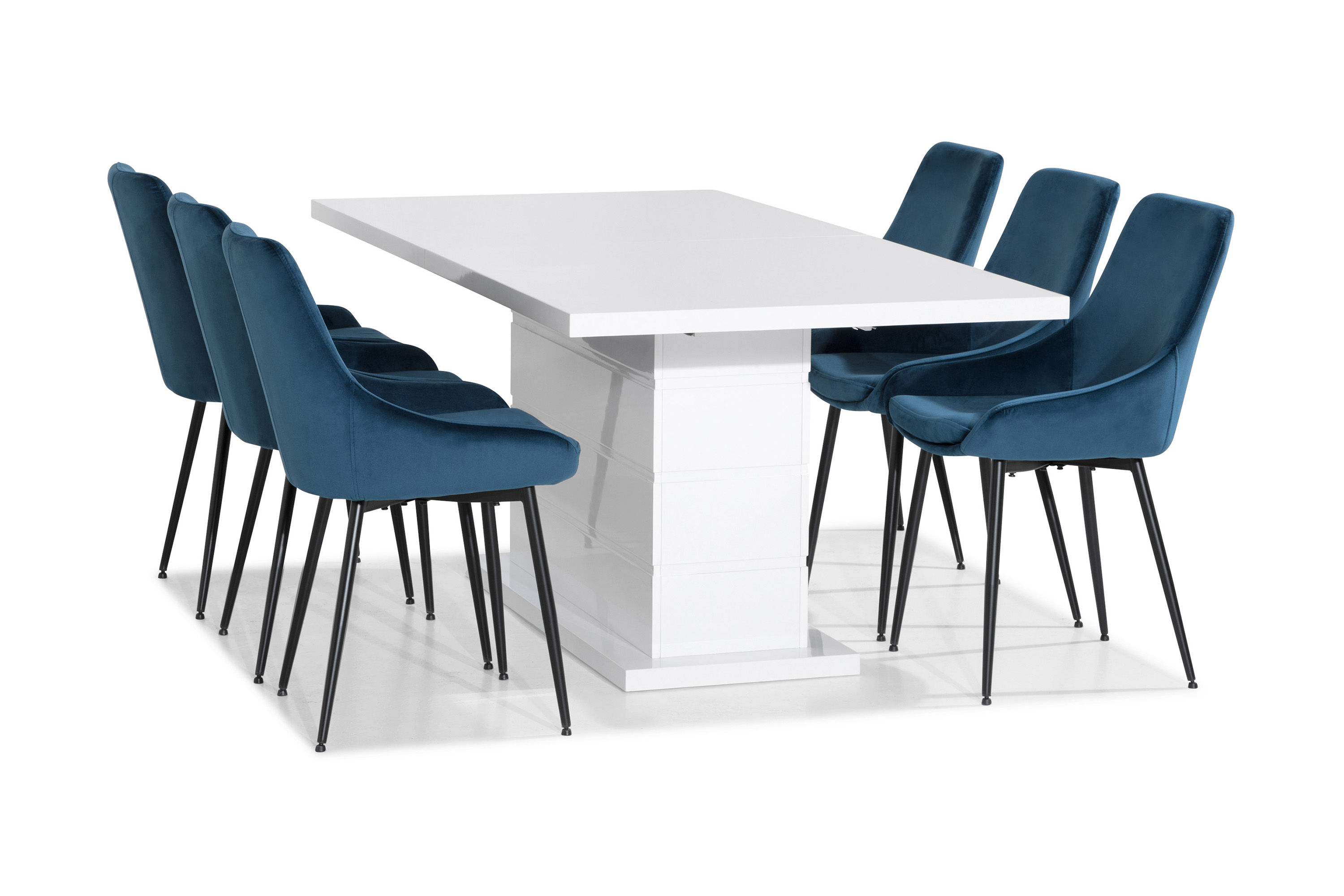 Matgrupp Griffith 180 cm med 6 Bergviken Stol VitBlå