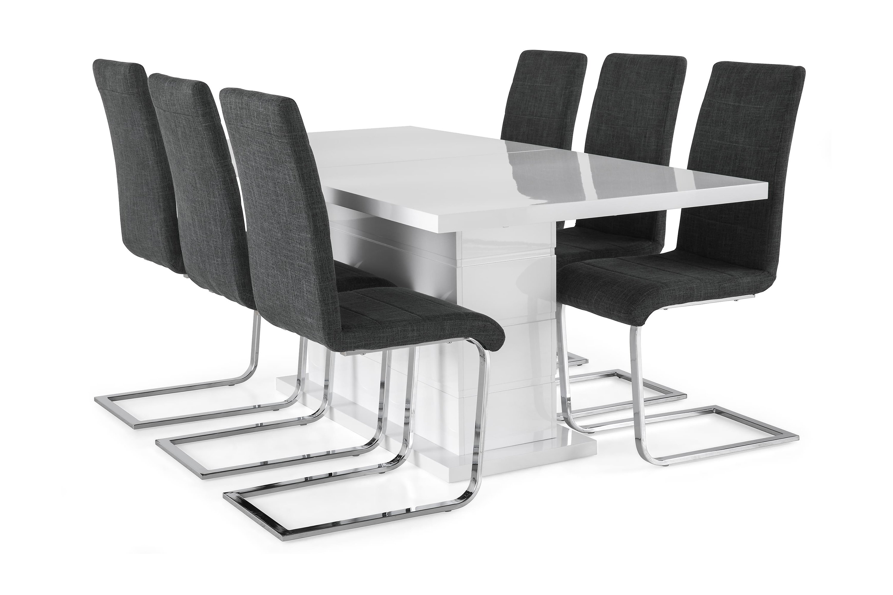 Matgrupp Griffith Förlängningsbar 180 cm med 6 Jack Stol VitGråKrom