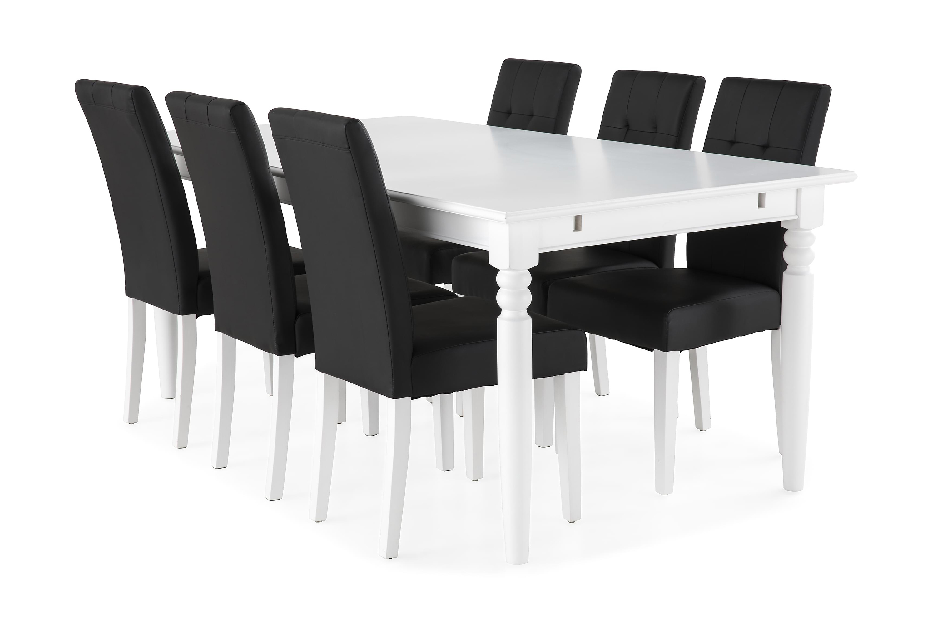 Matgrupp Hampton 190 cm med 6 Leo Stol VitSvart PU