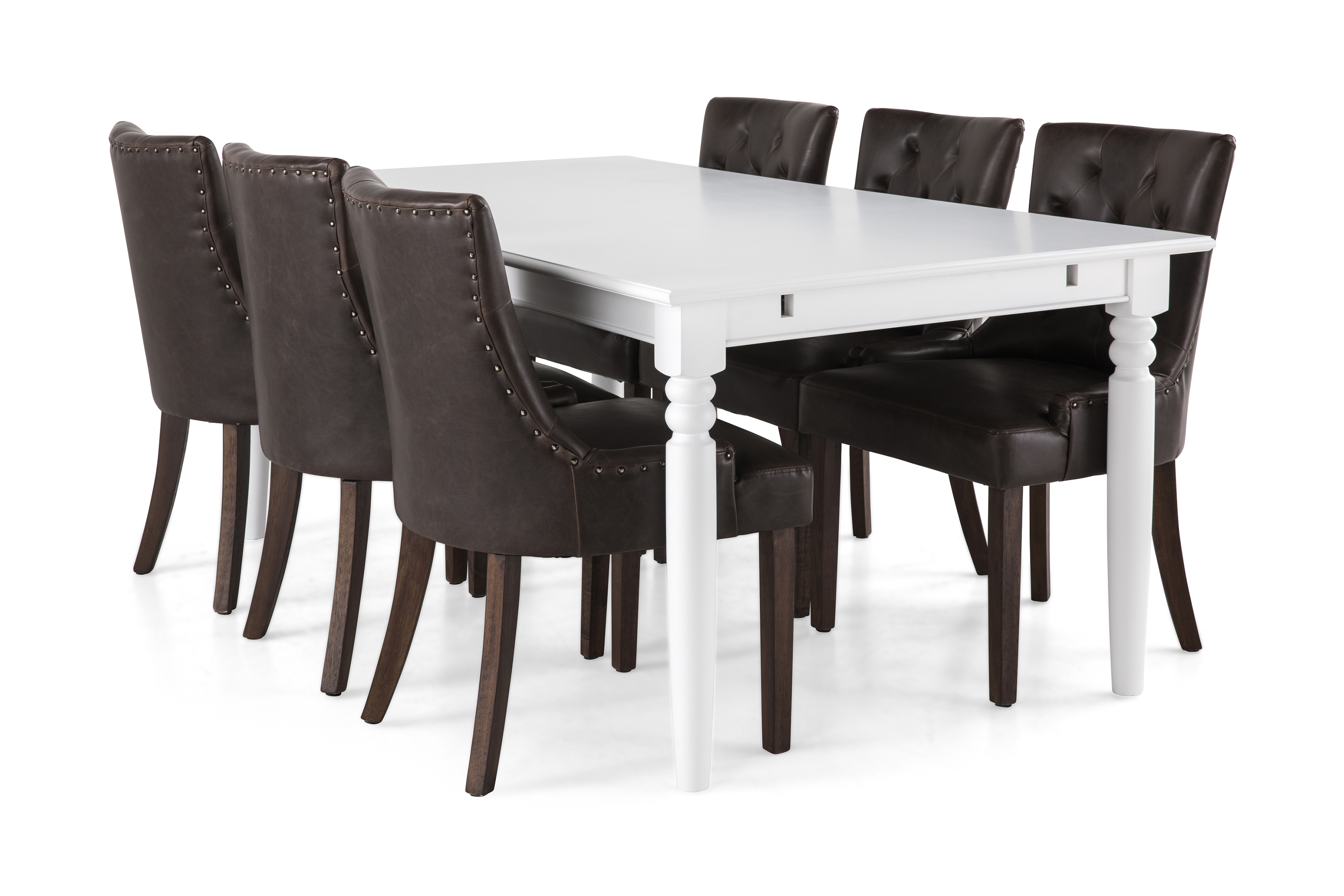 Matgrupp Hampton 190 cm med 6 Tuva Fåtölj VitBrun PU