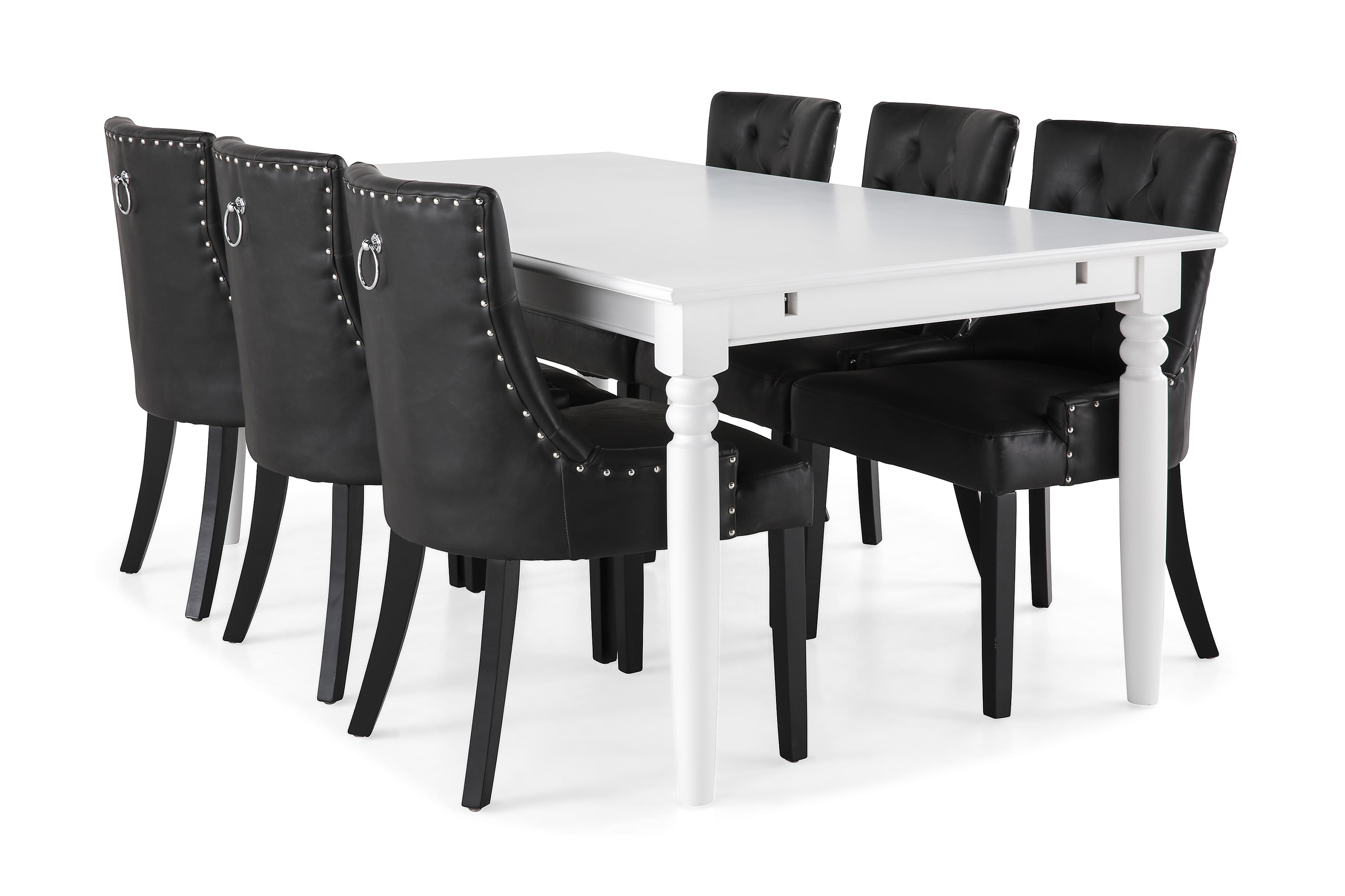 Matgrupp Hampton 190 cm med 6 Tuva Fåtölj VitSvart PU