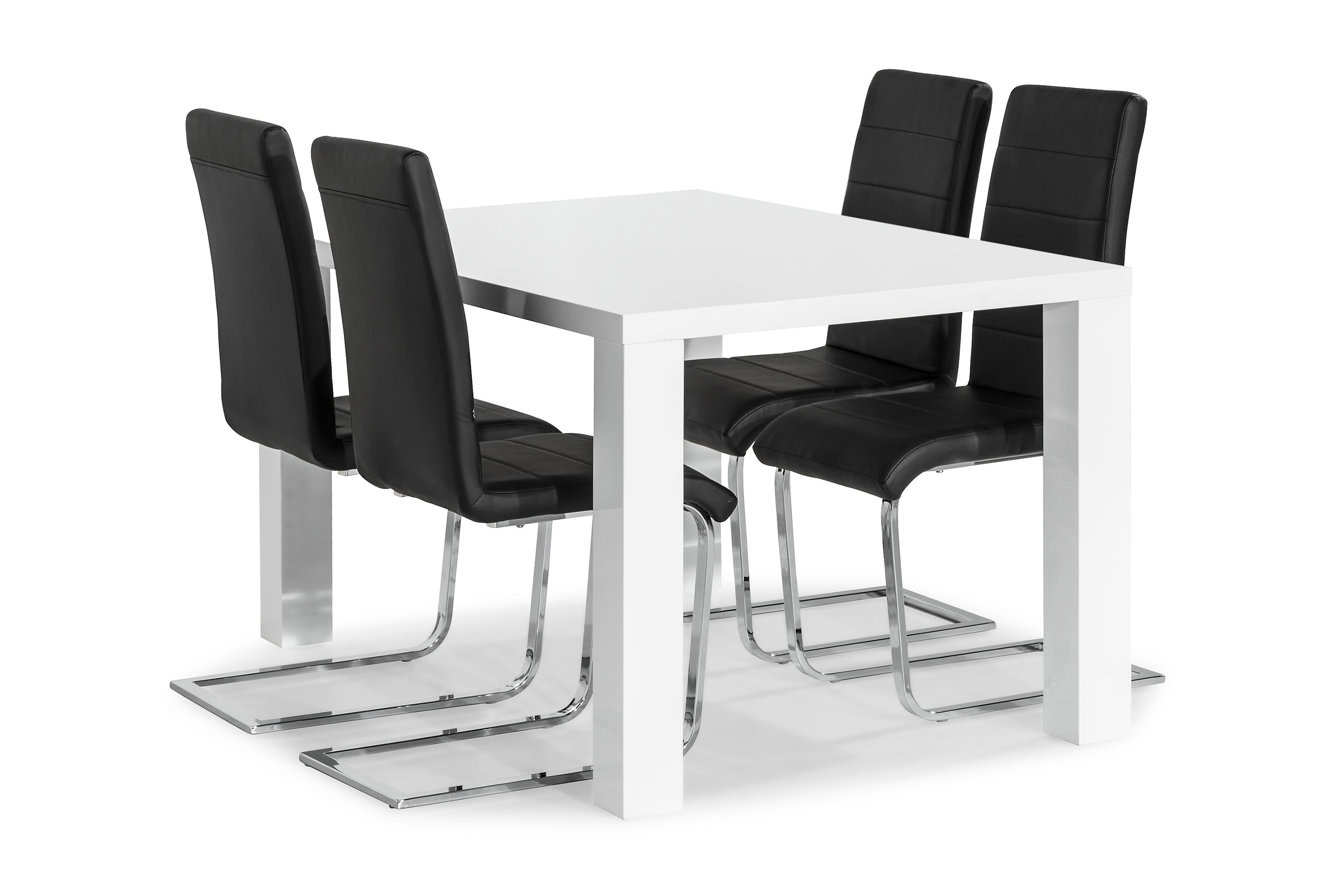 Matgrupp Jack 140x90 cm med 4 Stolar VitSvartKrom