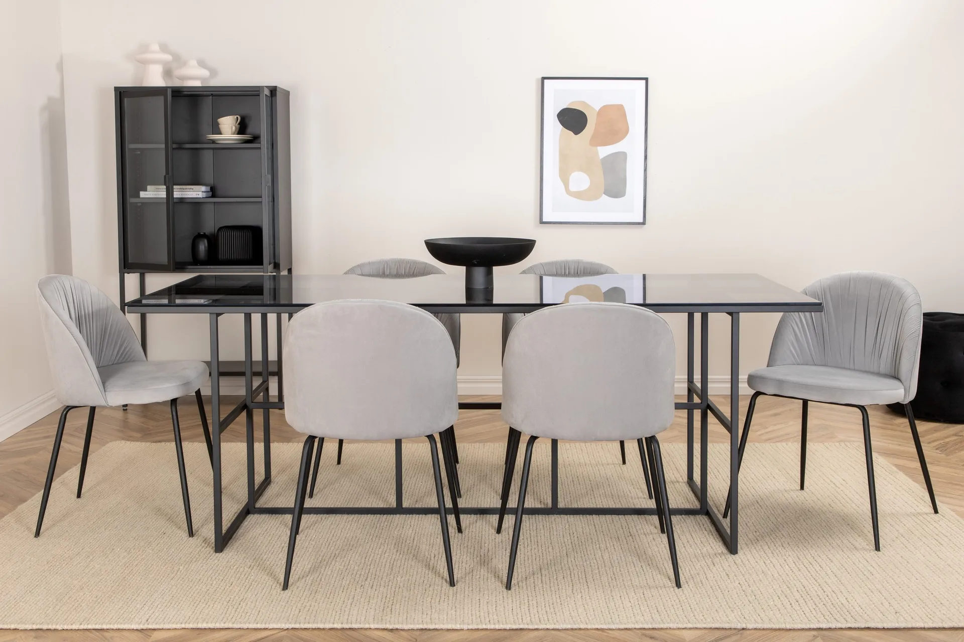 Matgrupp Leria 200 cm inkl 6 Foyos Stolar - Glas/Svart/Gr&aring;