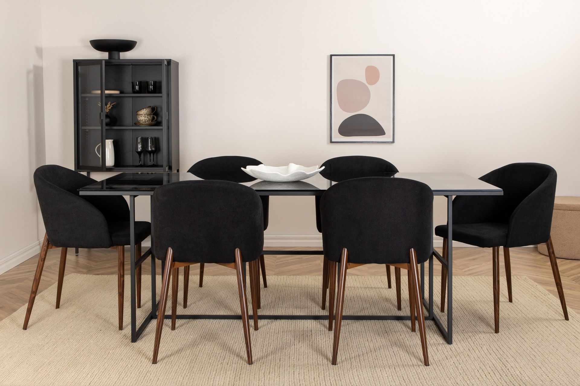 Matgrupp Leria 200 cm inkl 6 Kullersbro Stolar - Glas/Svart/Brun