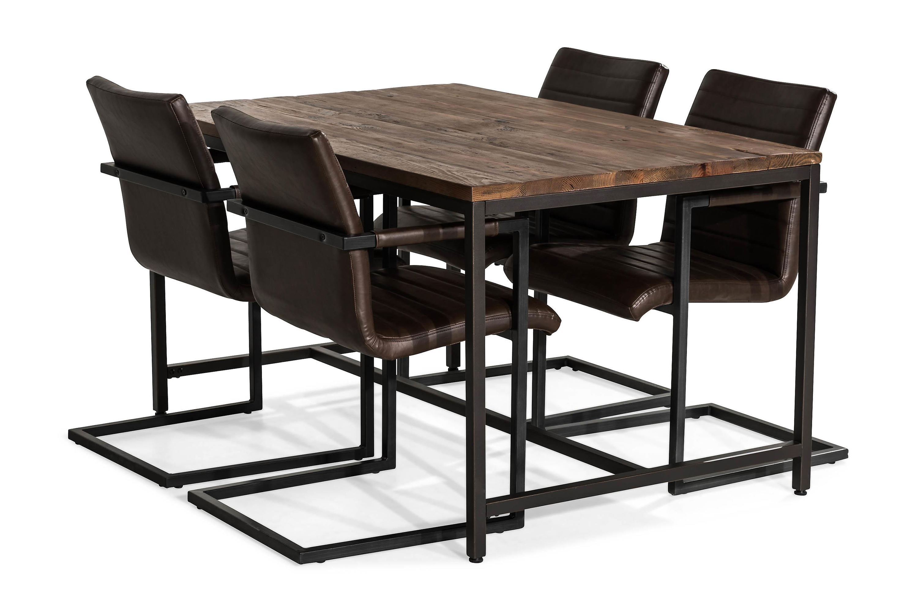Matgrupp Limerick 140 cm med 4 Dutch Stol Vintage Rustik AlmSvartMörkbrun PU
