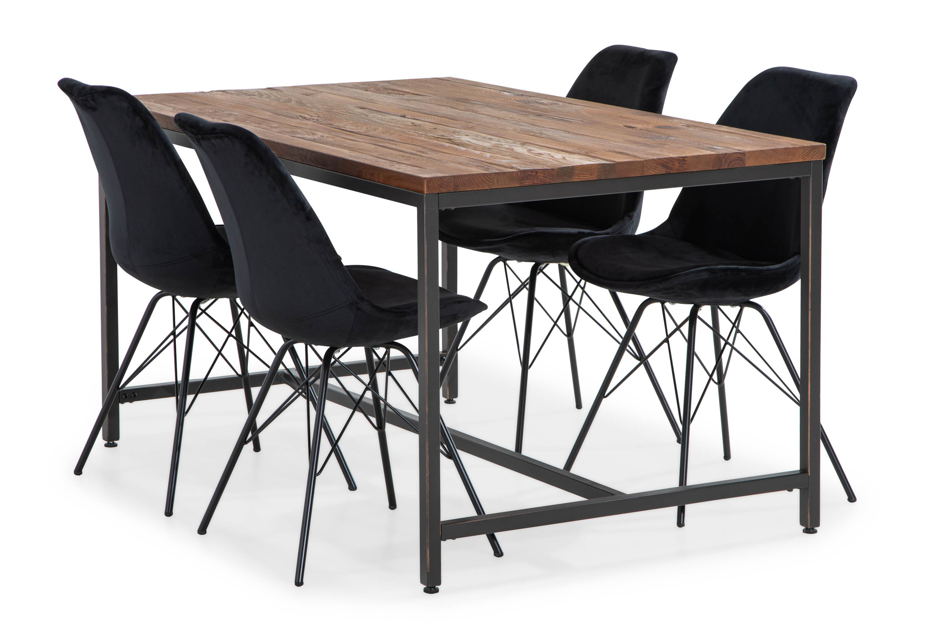 Matgrupp Limerick 140 cm med 4 Scale Stol Sammet BrunSvart