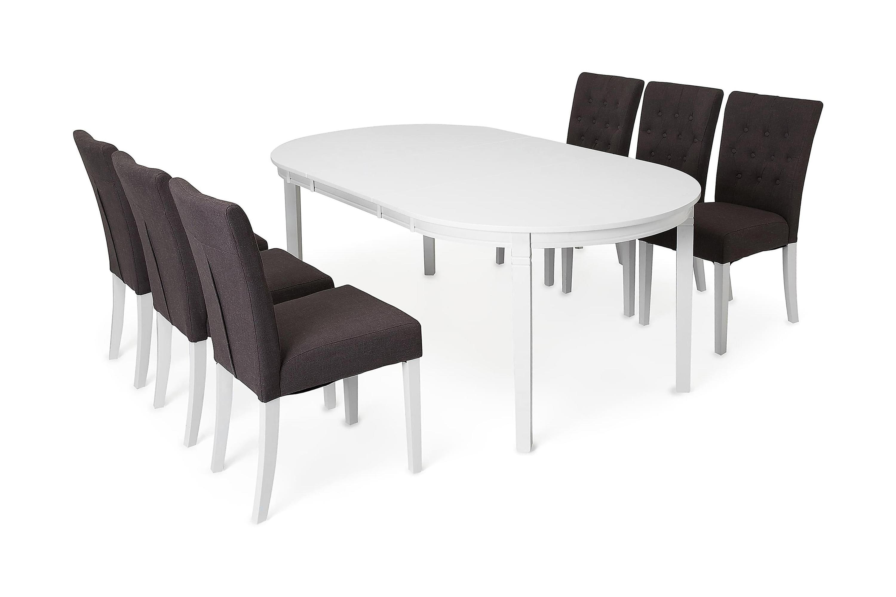 Matgrupp Lowisa Förlängningsbar 150 cm med 6 Emmie Stol VitGrå