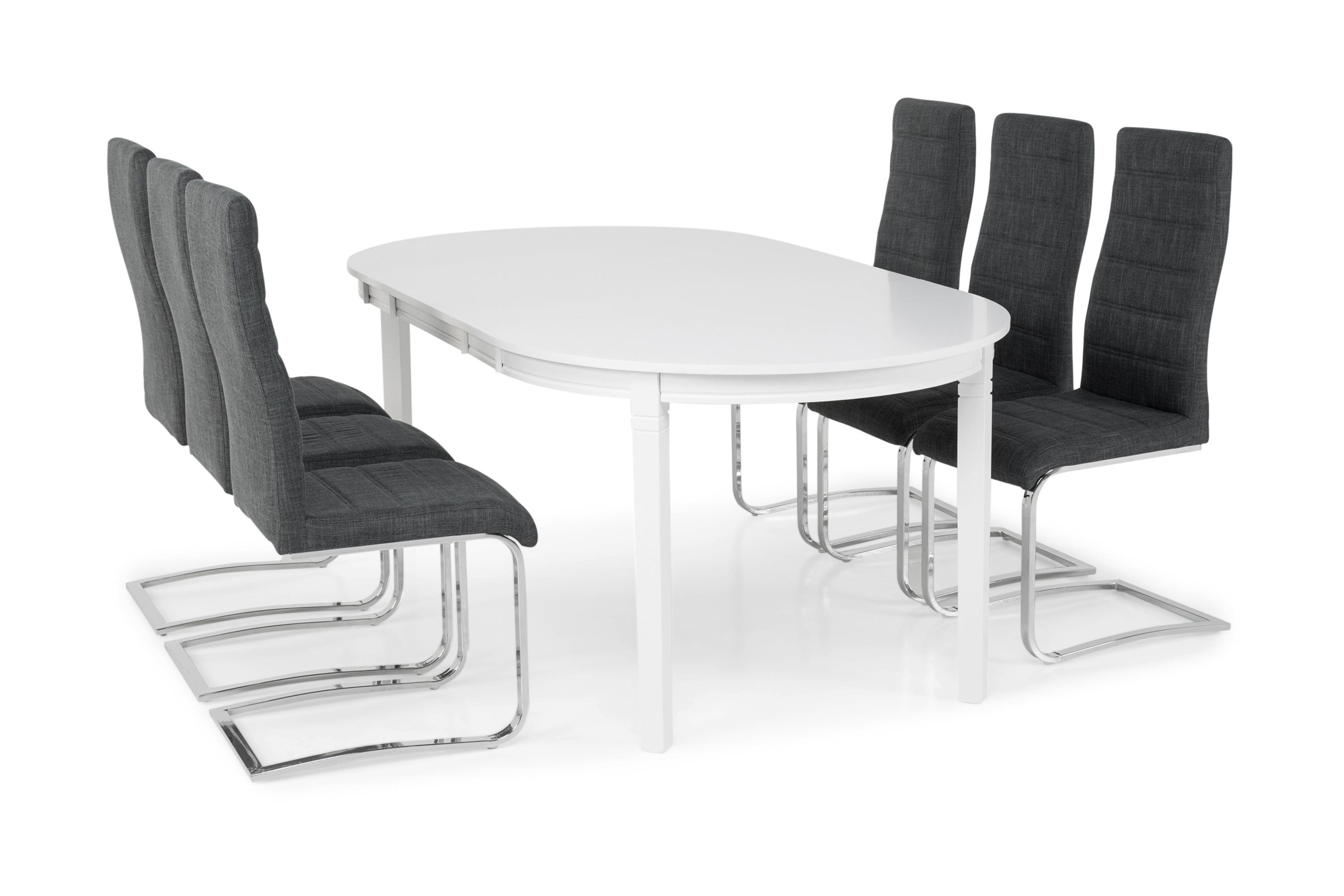 Matgrupp Lowisa Förlängningsbar 150 cm med 6 Jack Stol VitGråKrom