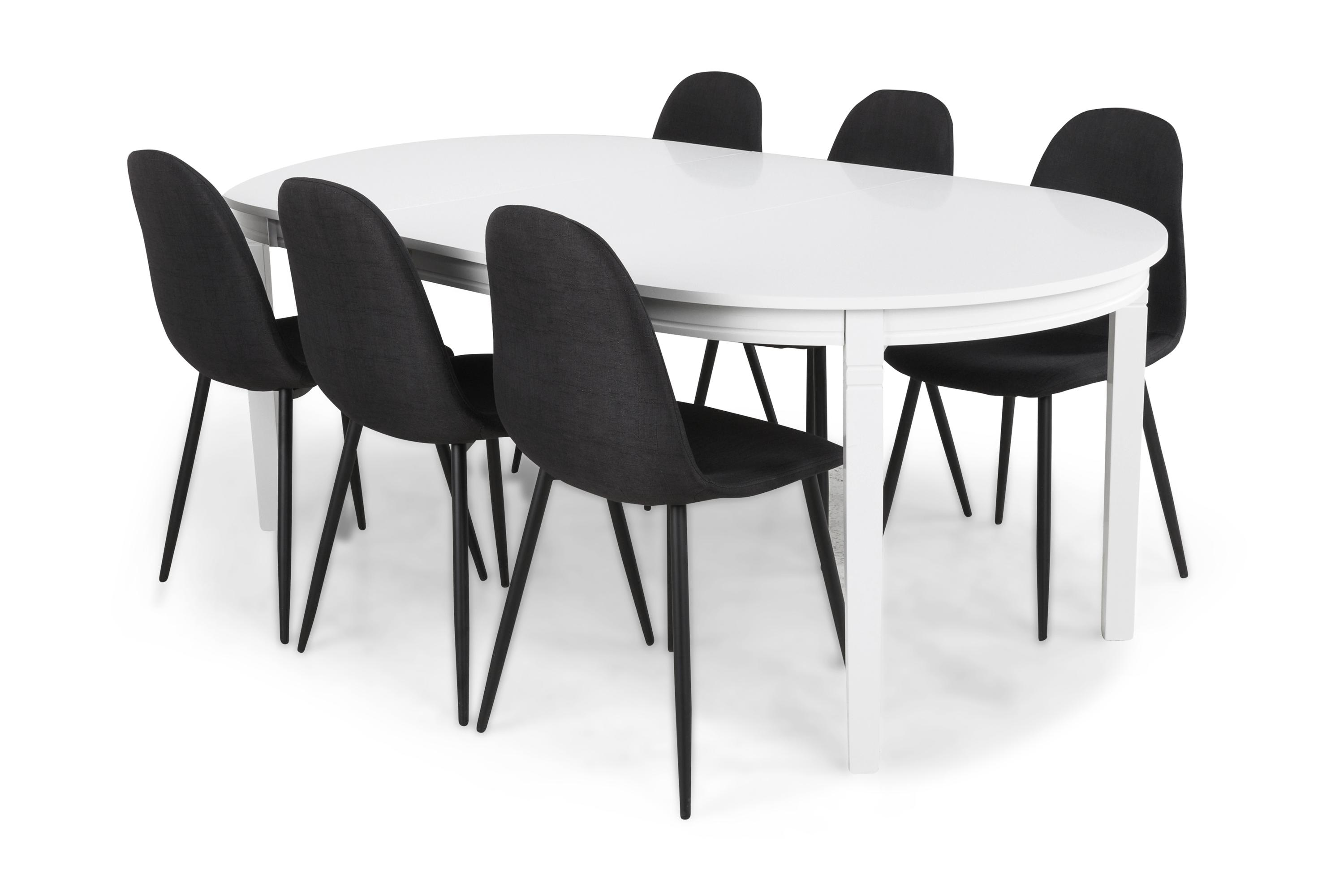 Matgrupp Lowisa Förlängningsbar 150 cm med 6 Naira Stol VitSvart