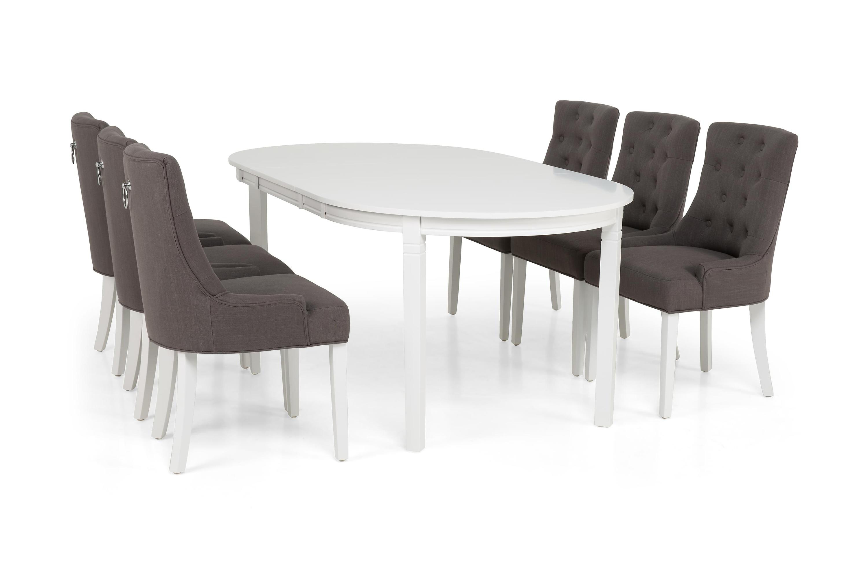 Matgrupp Lowisa Förlängningsbar 150 cm Oval 6 Ophelia Stol GråVit