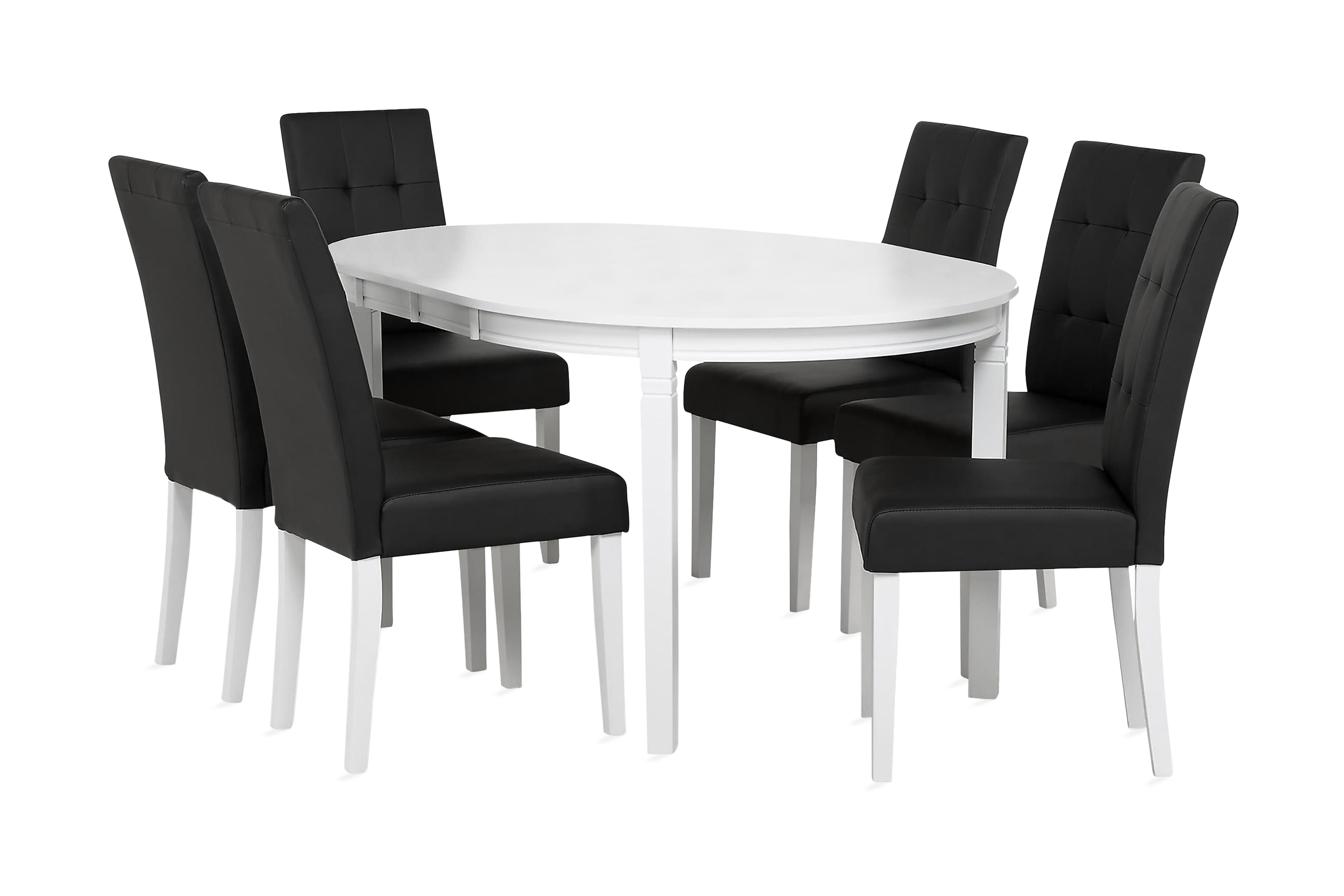 Matgrupp Lowisa Förlängningsbar 150 cm Oval med 6 Leo Stol VitSvart