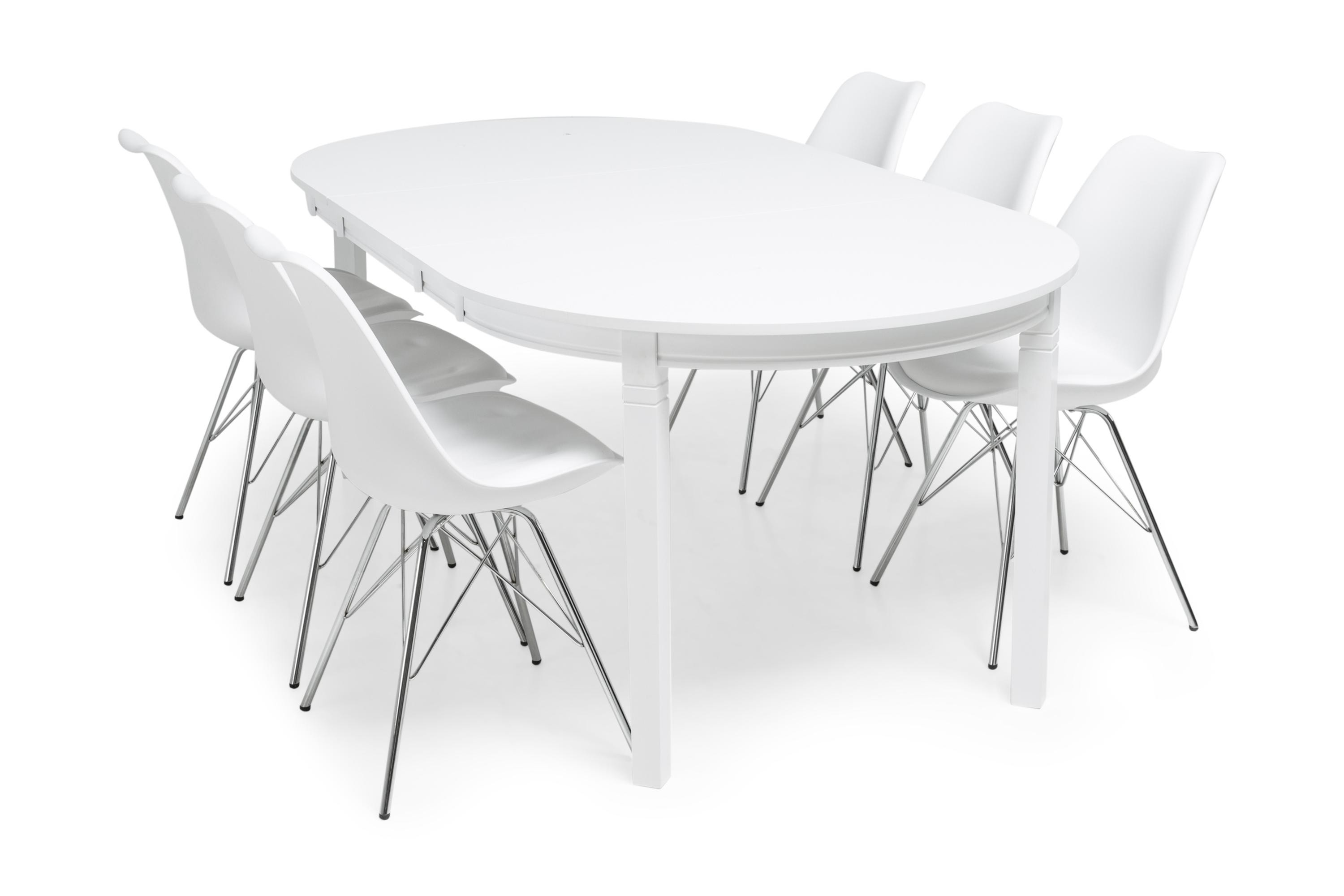 Matgrupp Lowisa Vit med 6st Shell Stolar Vit/Krom Vit