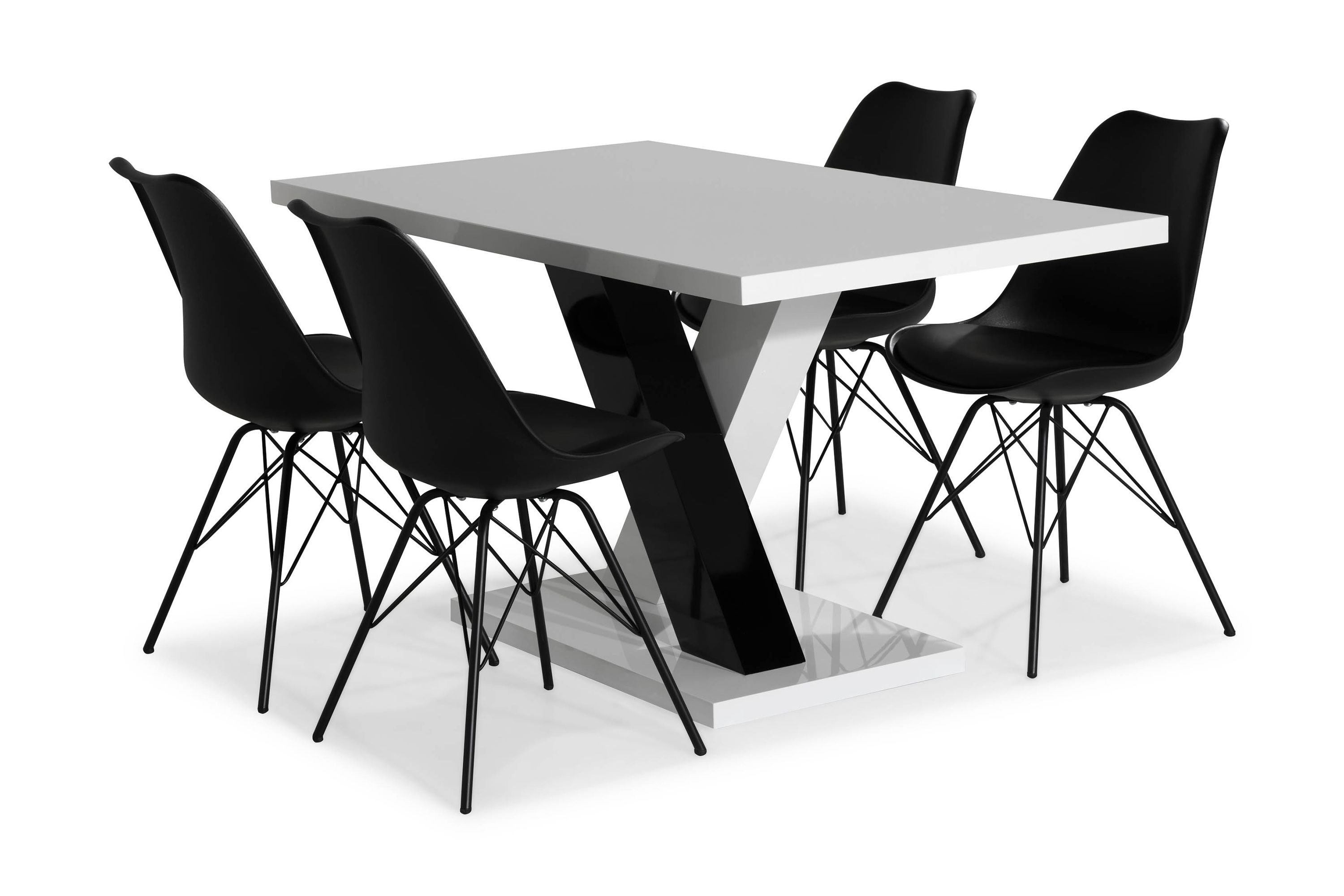 Matgrupp Mendoza 140 cm med 4 Scale Stol VitSvartSvart PU