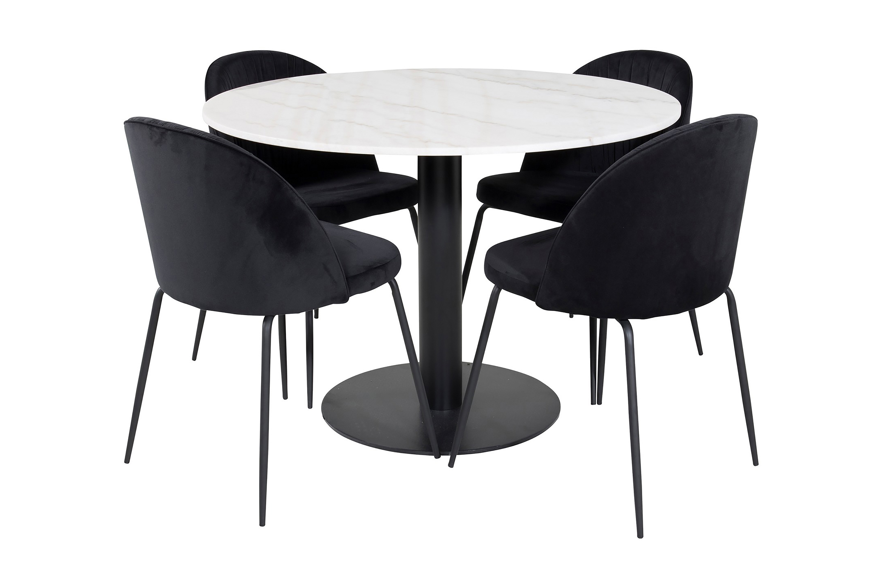 matgrupp netanya 106 cm rund inkl 4 matanza stolar - marmor/vit/svart
