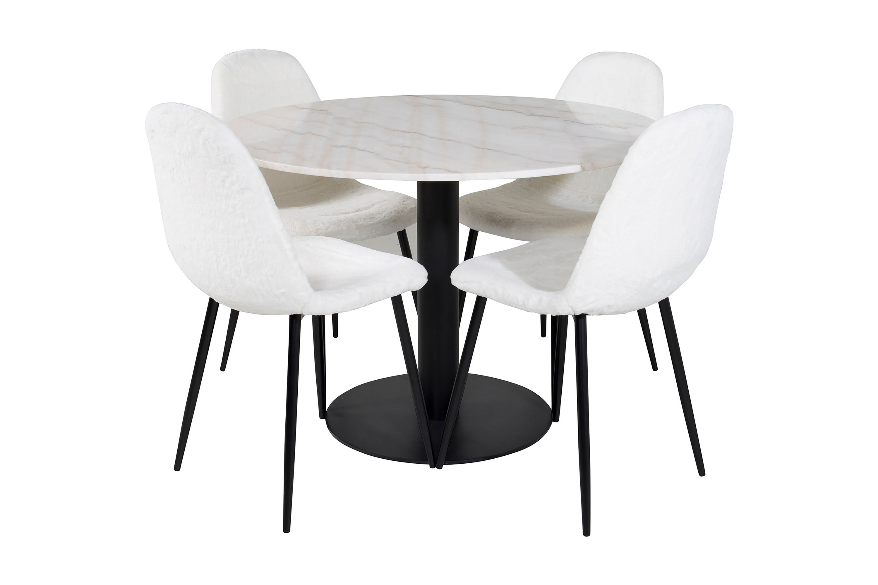 Matgrupp Netanya 106 cm Rund inkl 4 Yegua Stolar Marmor/Vit/Svart